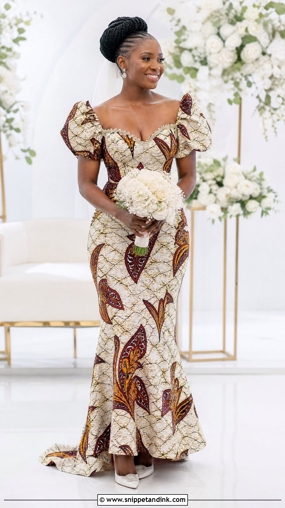 Ankara Bridal Dress With Puff Sleeves - Snippet and Ink - 25 Ankara Bridal Dress Styles