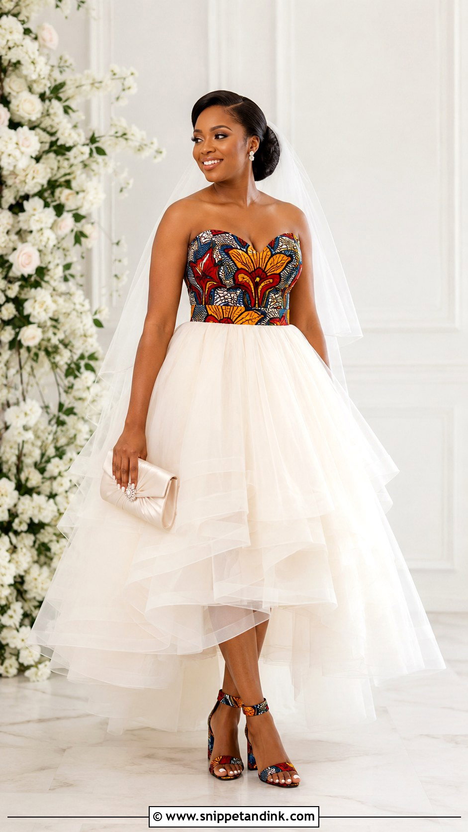 Ankara Bridal Dress With Tulle Skirt - Snippet and Ink - 20 Bridal Ankara Dresses