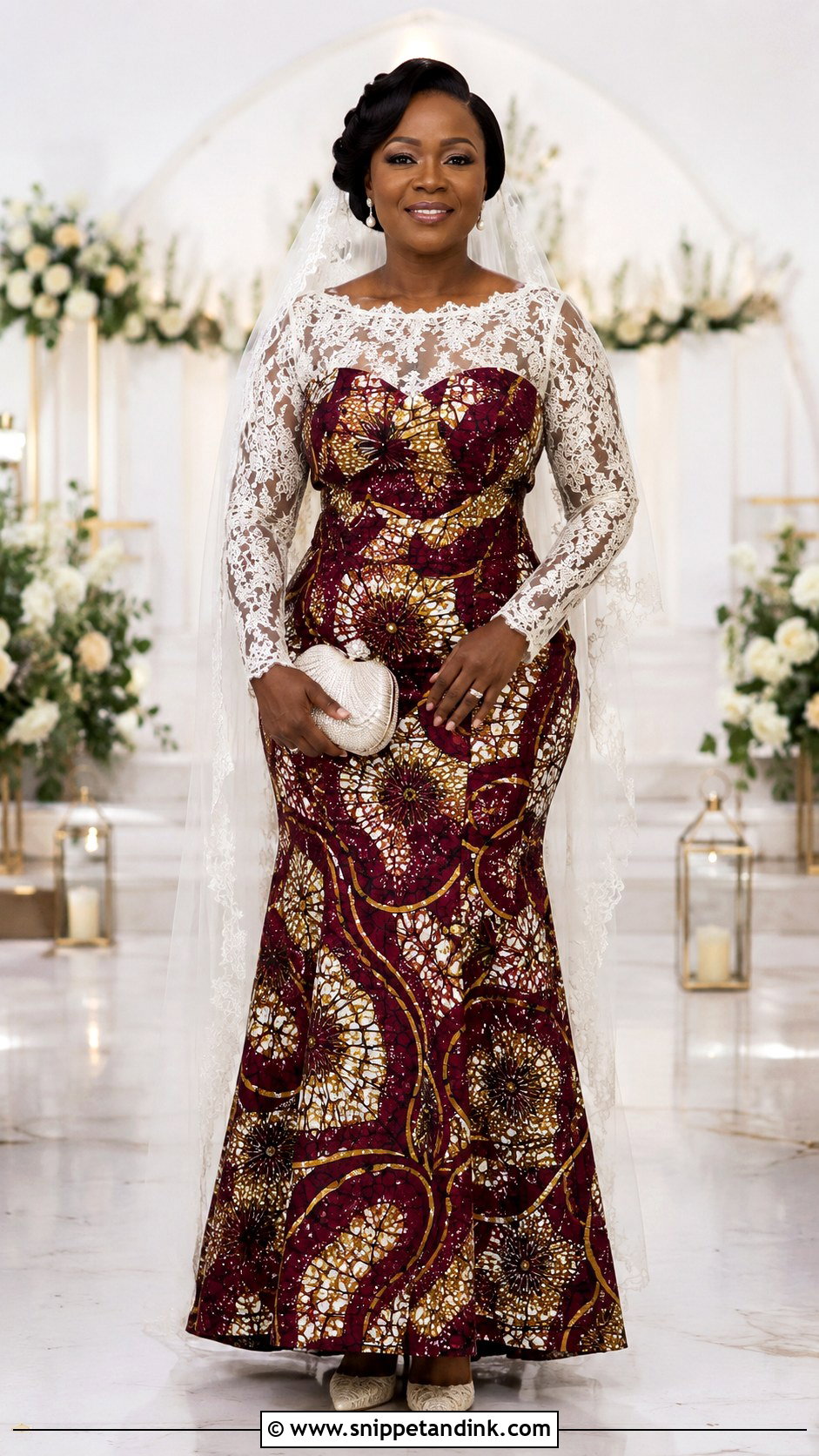 Ankara Bride Long Sleeve Lace Dress - Snippet and Ink - 20 Ankara Bride Dress Ideas