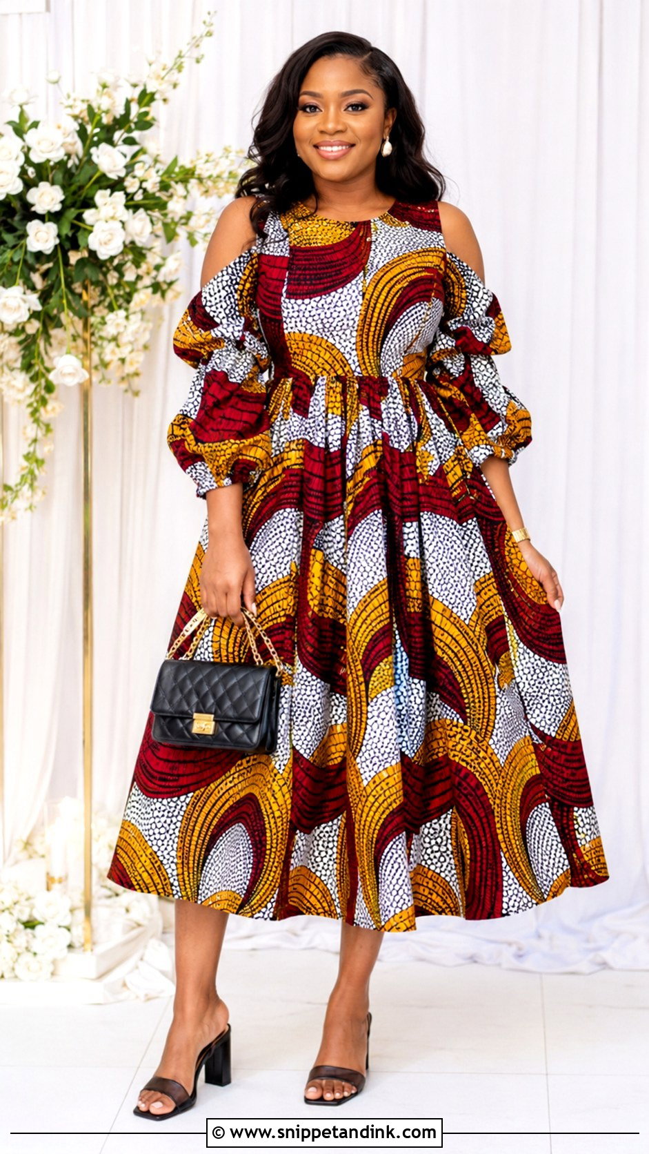 Ankara Cold Shoulder Gathered Gown - Snippet and Ink - 25 Gathers Gown Ankara Ideas