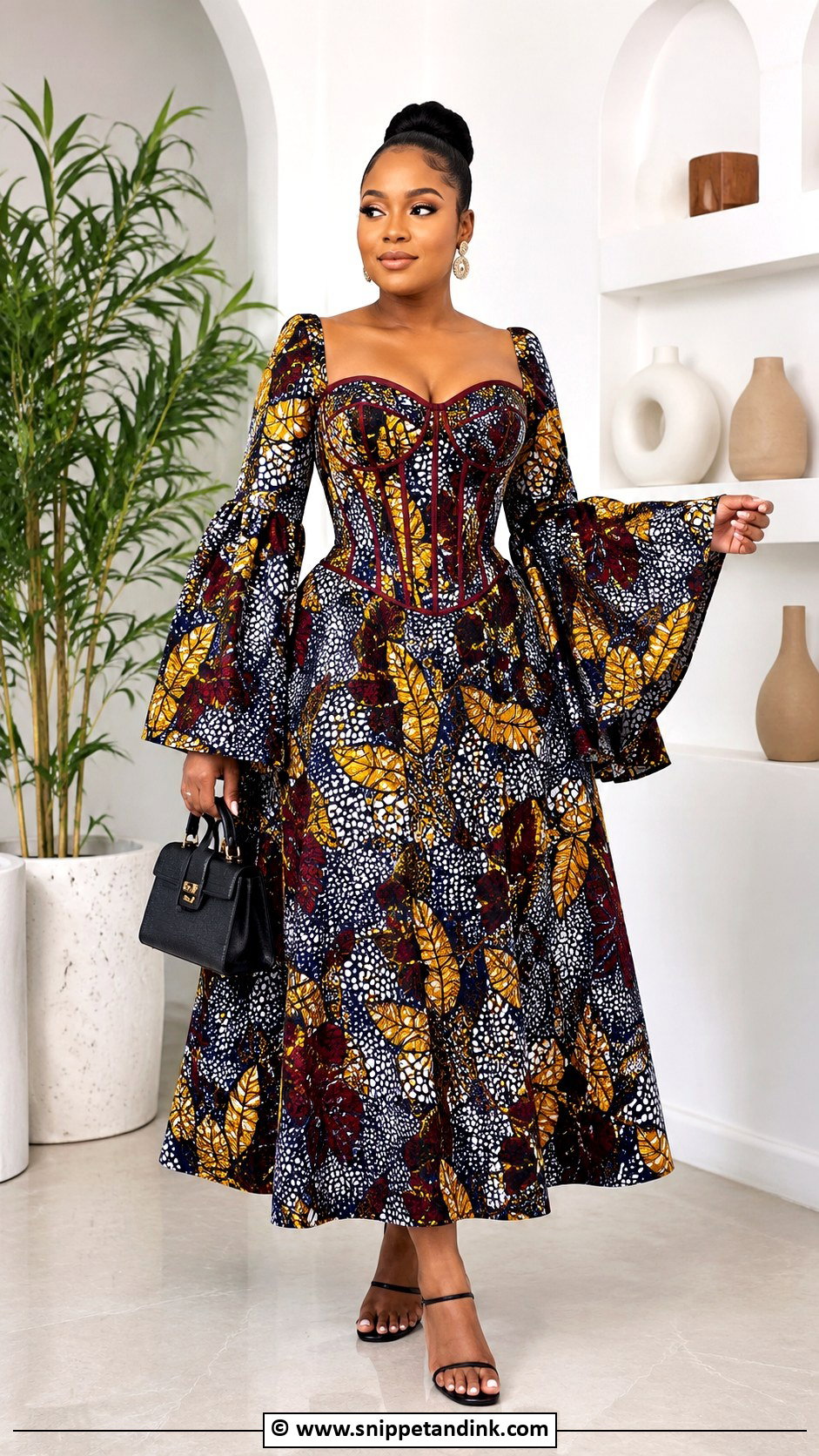 Ankara Corset Gown With Bell Sleeves - Snippet and Ink - 30 Ankara Corset Gown Ideas