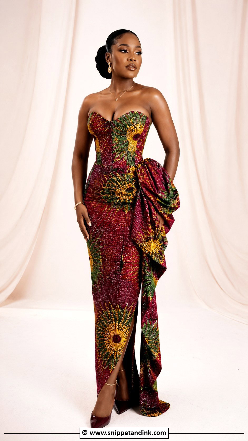 Ankara Corset Gown With Side Drape - Snippet and Ink - 30 Ankara Corset Gown Ideas