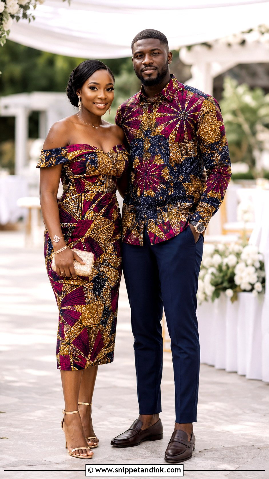 Ankara Dress And Shirt Couple Wedding Outfit - Snippet and Ink - 25 Matching African Couple Outfits Wedding