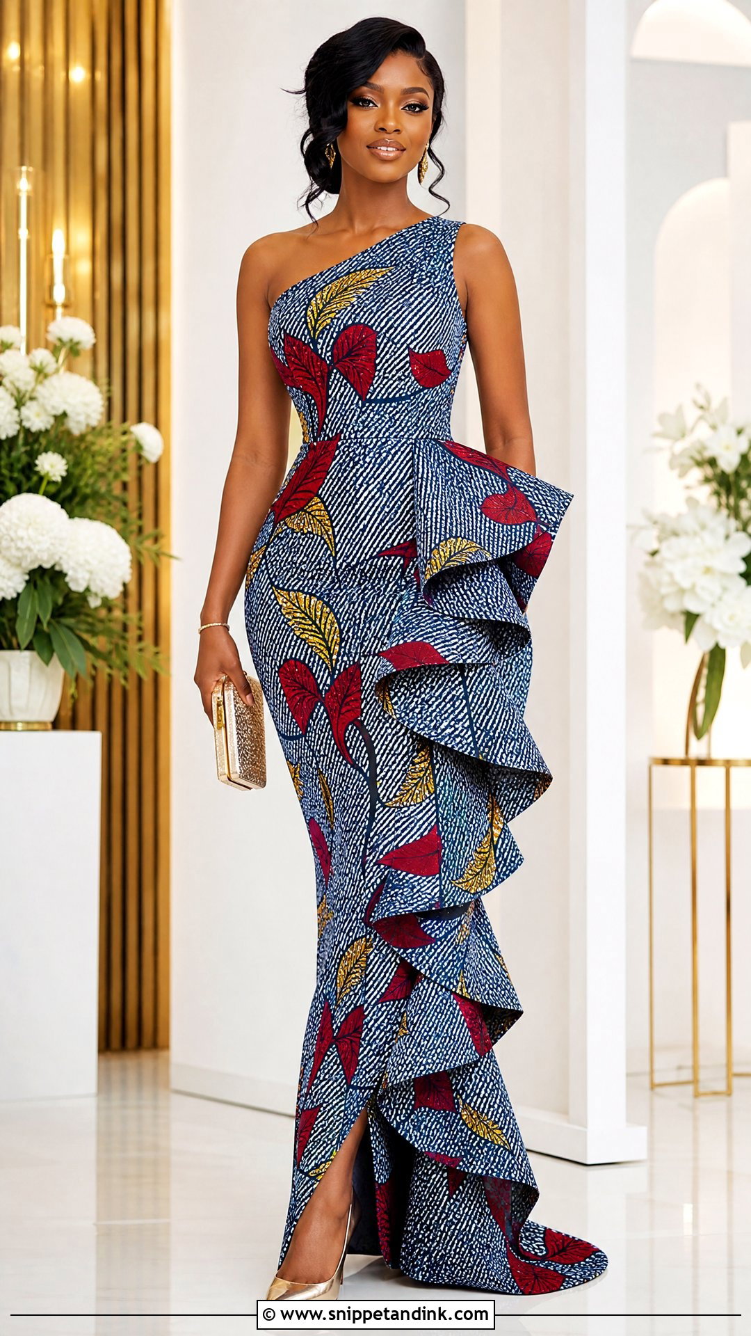 Ankara Gown With Layered Side Ruffles - Snippet and Ink - 25 Big Ankara Gown Styles