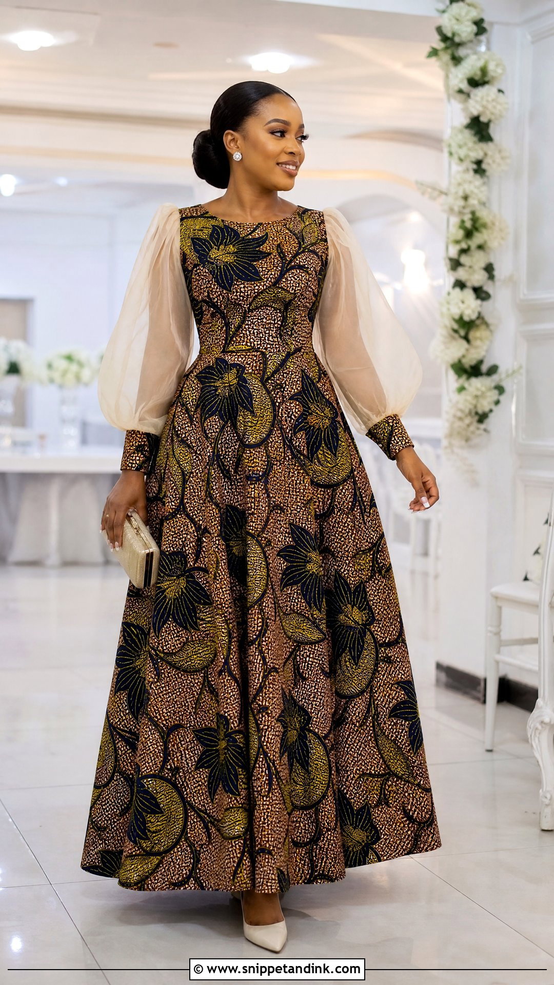 Ankara Gown With Organza Sleeves - Snippet and Ink - 25 Big Ankara Gown Styles