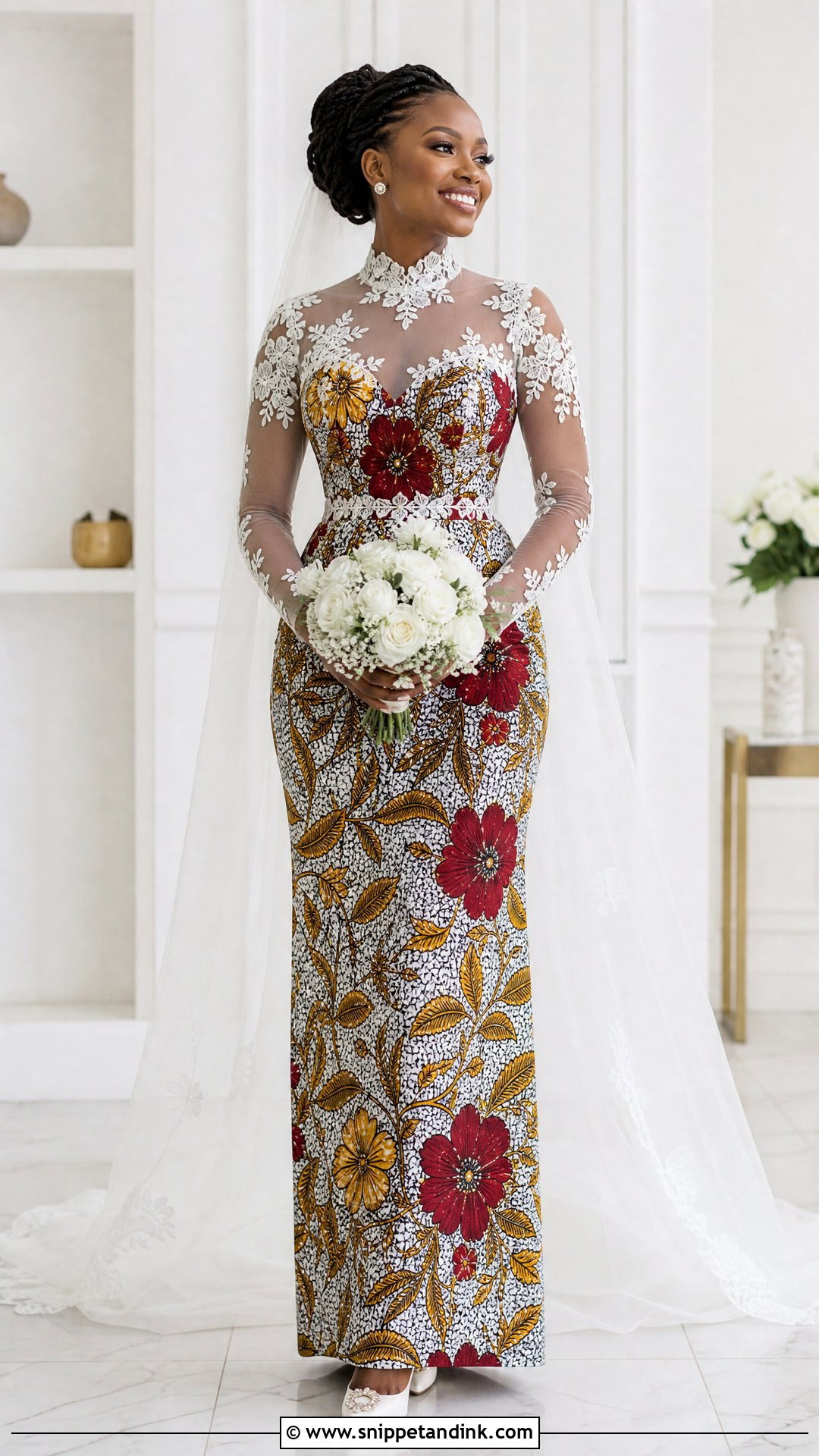 Ankara High Neck Bridal Dress - Snippet and Ink - 25 Ankara Bridal Dress Styles