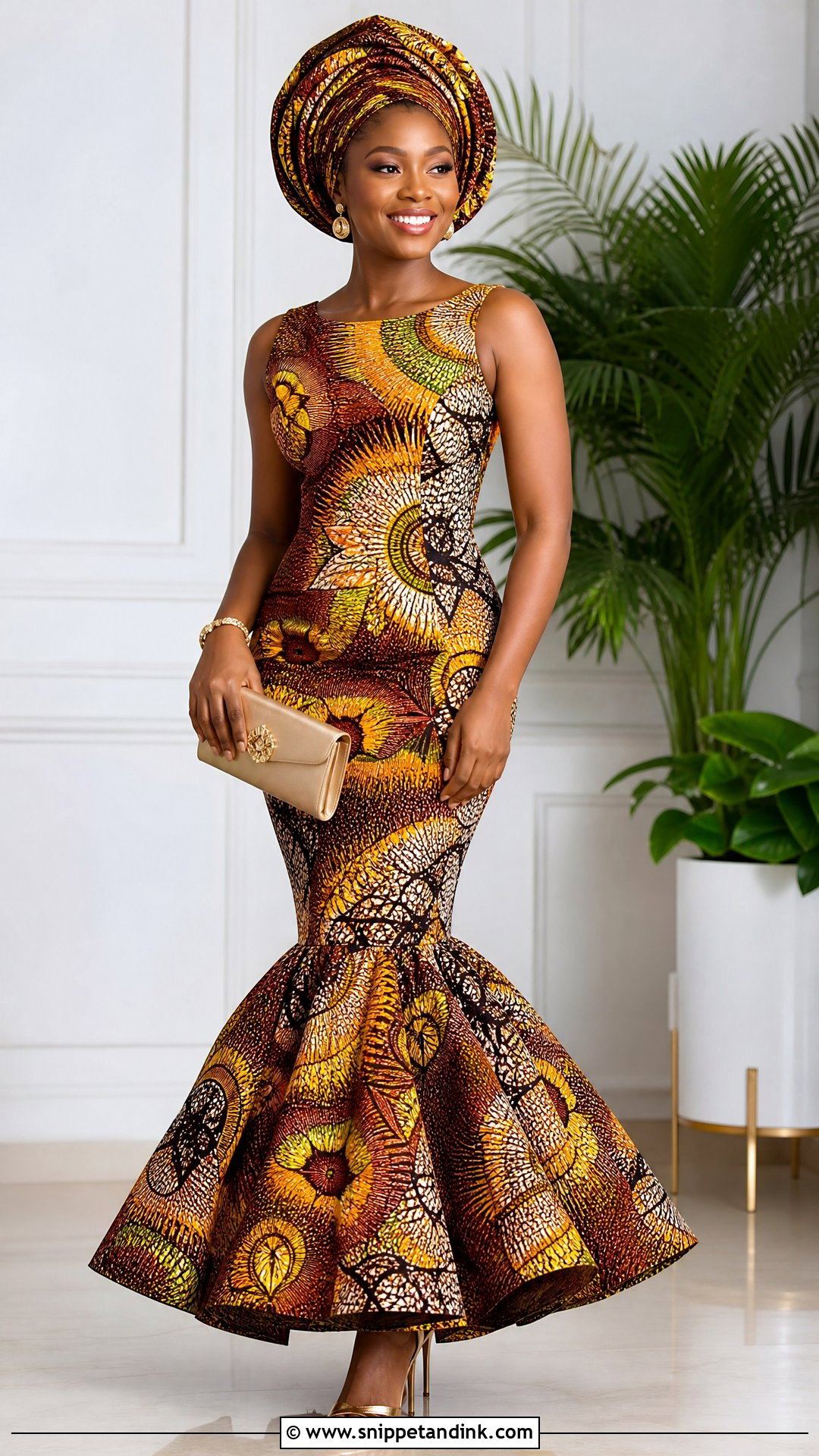 Ankara Mermaid Gown With Matching Headwrap - Snippet and Ink - 20 Ankara Mermaid Gown Ideas
