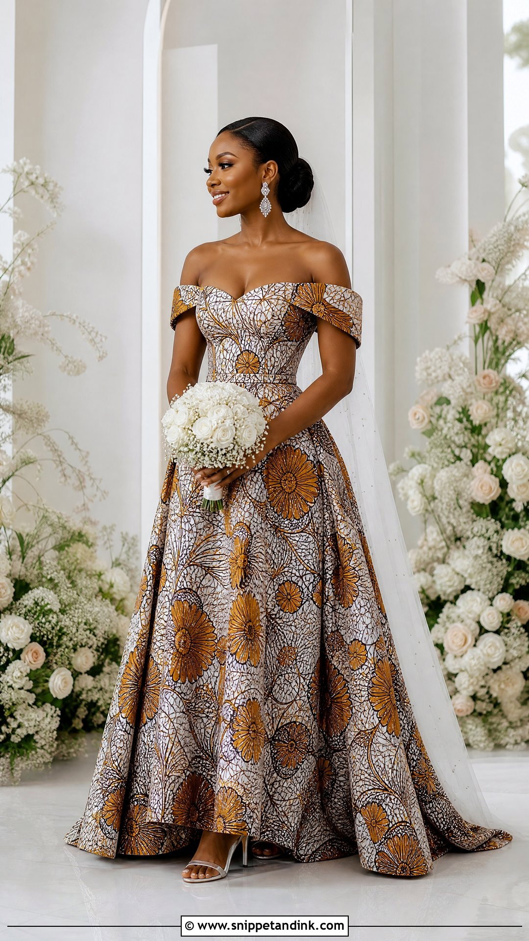Ankara Off Shoulder Bridal Dress - Snippet and Ink - 25 Ankara Bridal Dress Styles