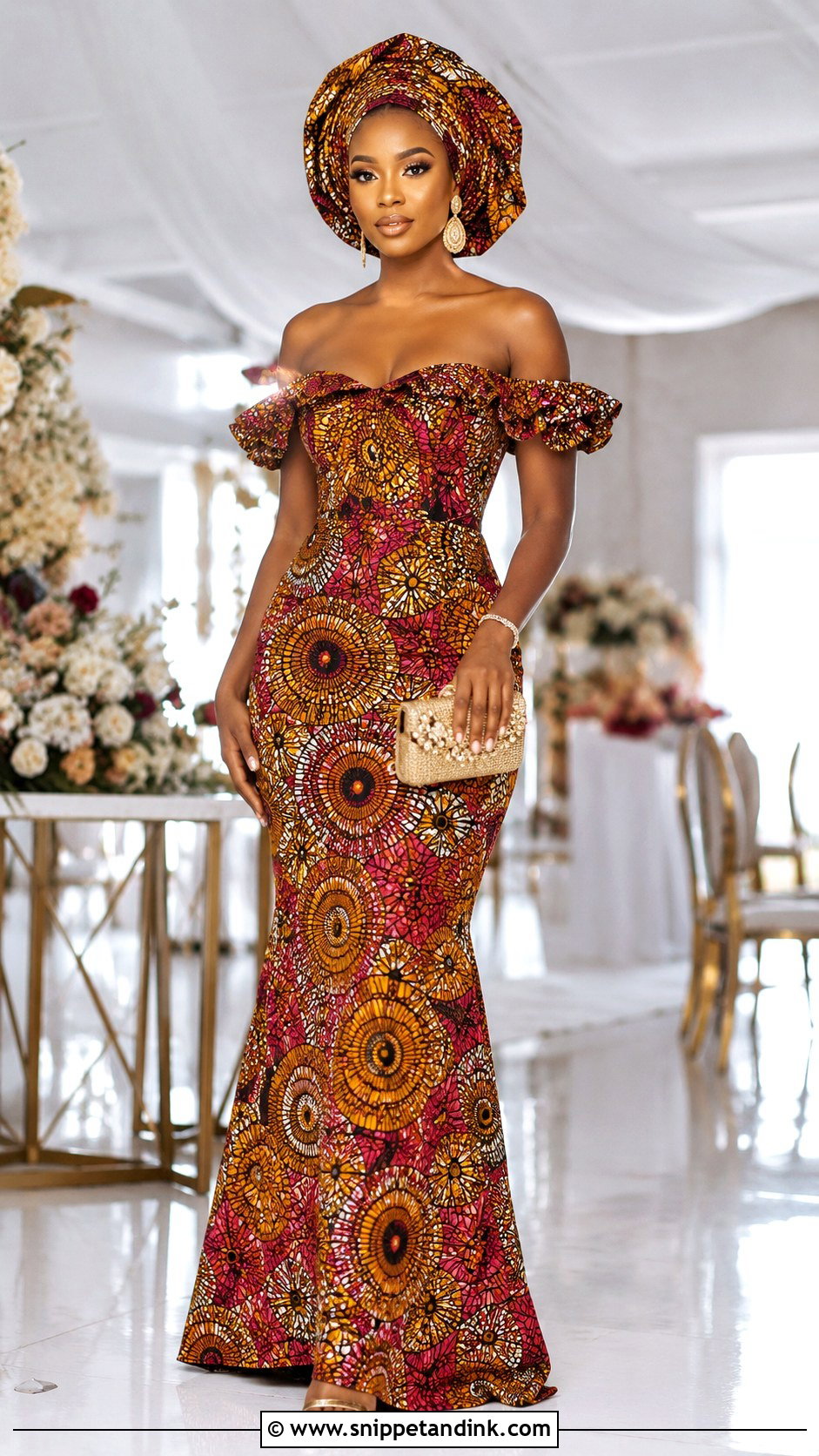 Ankara Off Shoulder Wedding Dress - Snippet and Ink - 25 Ankara Traditional Wedding Dresses