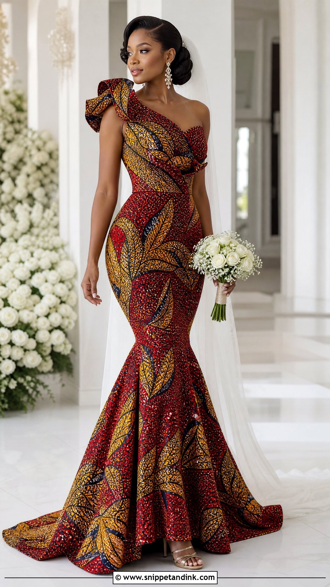Ankara One Shoulder Bridal Dress - Snippet and Ink - 25 Ankara Bridal Dress Styles