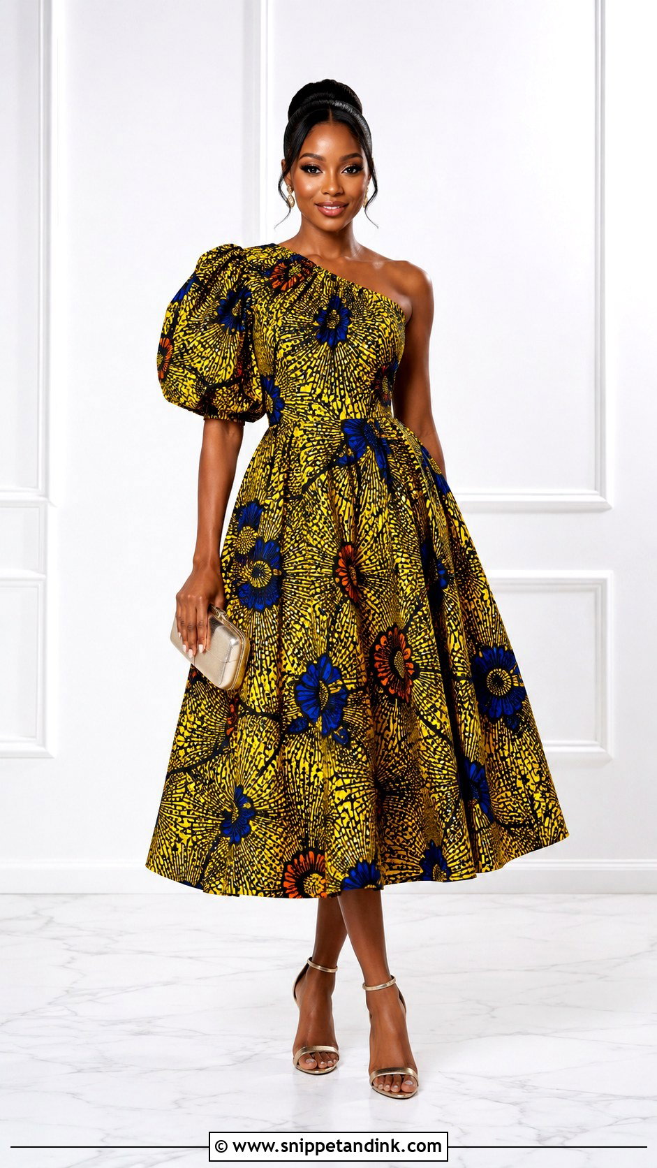 Ankara One Shoulder Gathered Gown - Snippet and Ink - 25 Gathers Gown Ankara Ideas