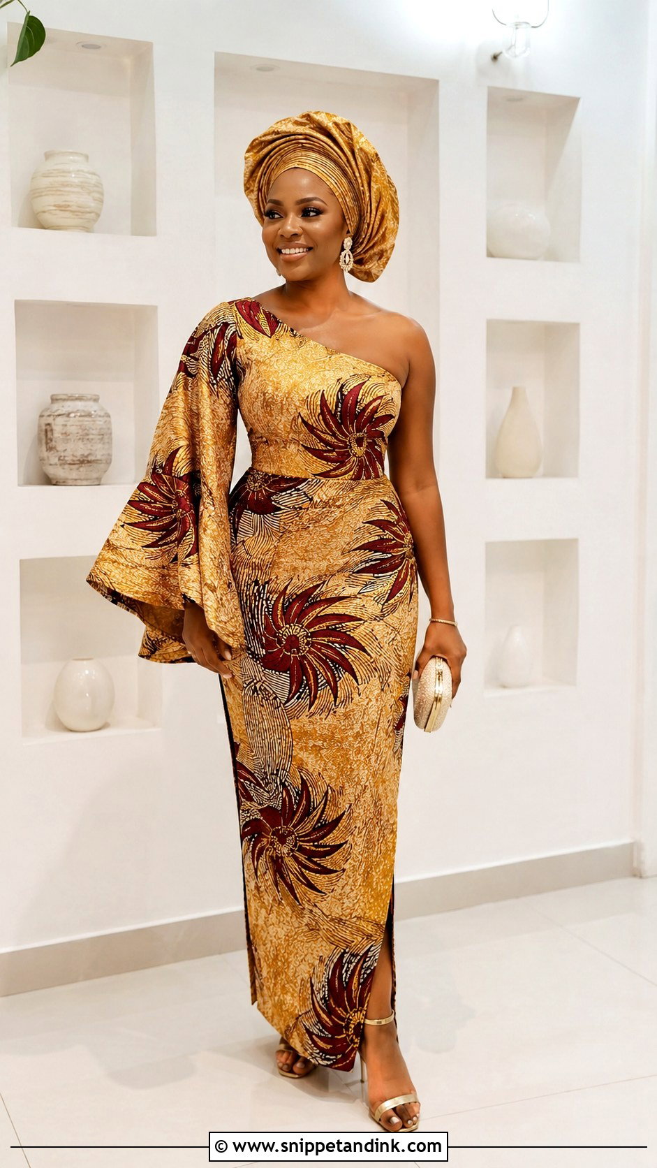 Ankara One Shoulder Wedding Dress - Snippet and Ink - 25 Ankara Traditional Wedding Dresses