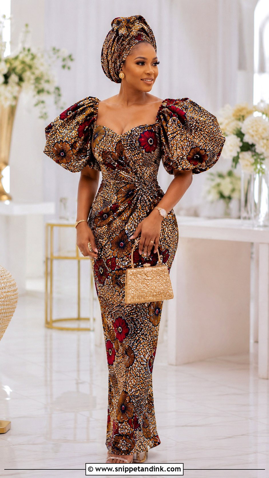 Ankara Puff Sleeve Wedding Dress - Snippet and Ink - 25 Ankara Traditional Wedding Dresses