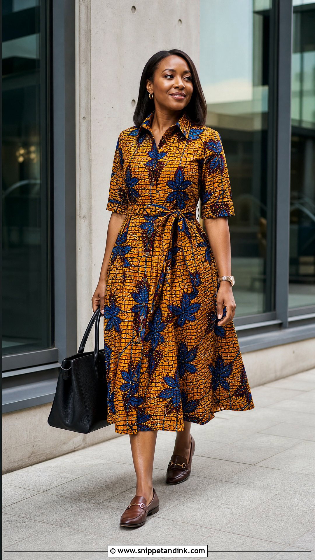 Ankara Shirt Gown With Loafers - Snippet and Ink - 20 Simple Gown Styles for Materials