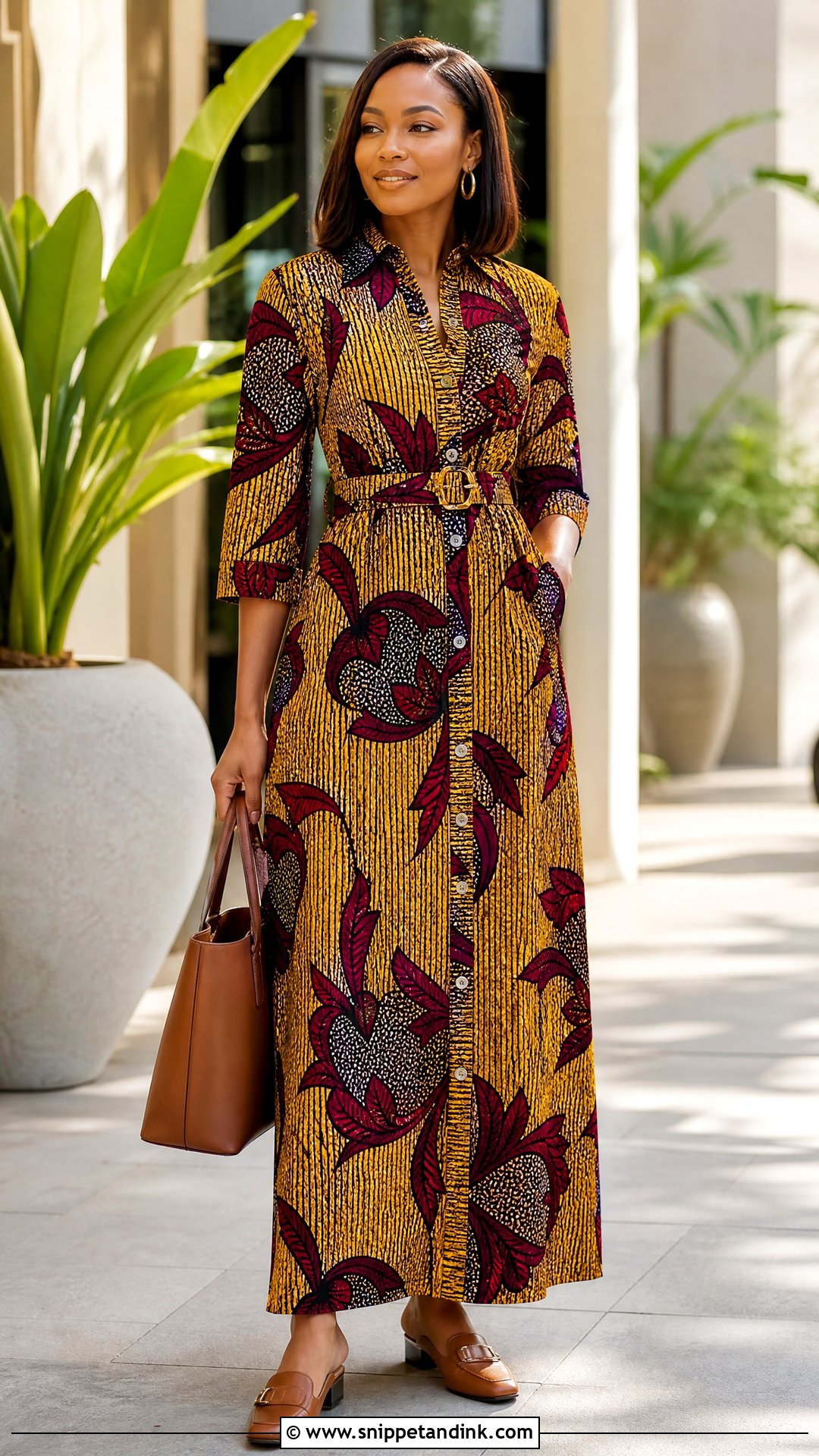 Ankara Straight Cut Gown With Front Buttons - Snippet and Ink - 20 Straight Cut Gown Styles