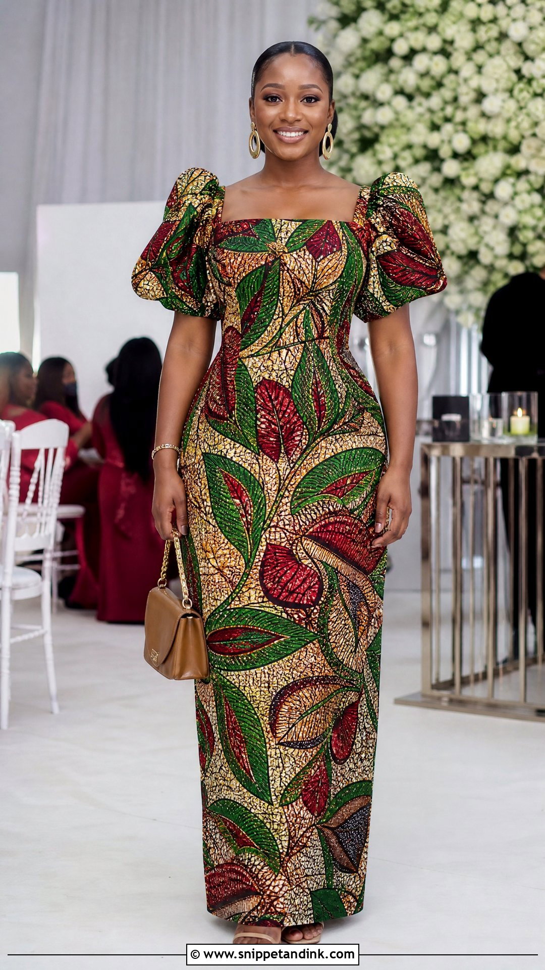 Ankara Straight Cut Gown With Puff Sleeves - Snippet and Ink - 20 Straight Cut Gown Styles