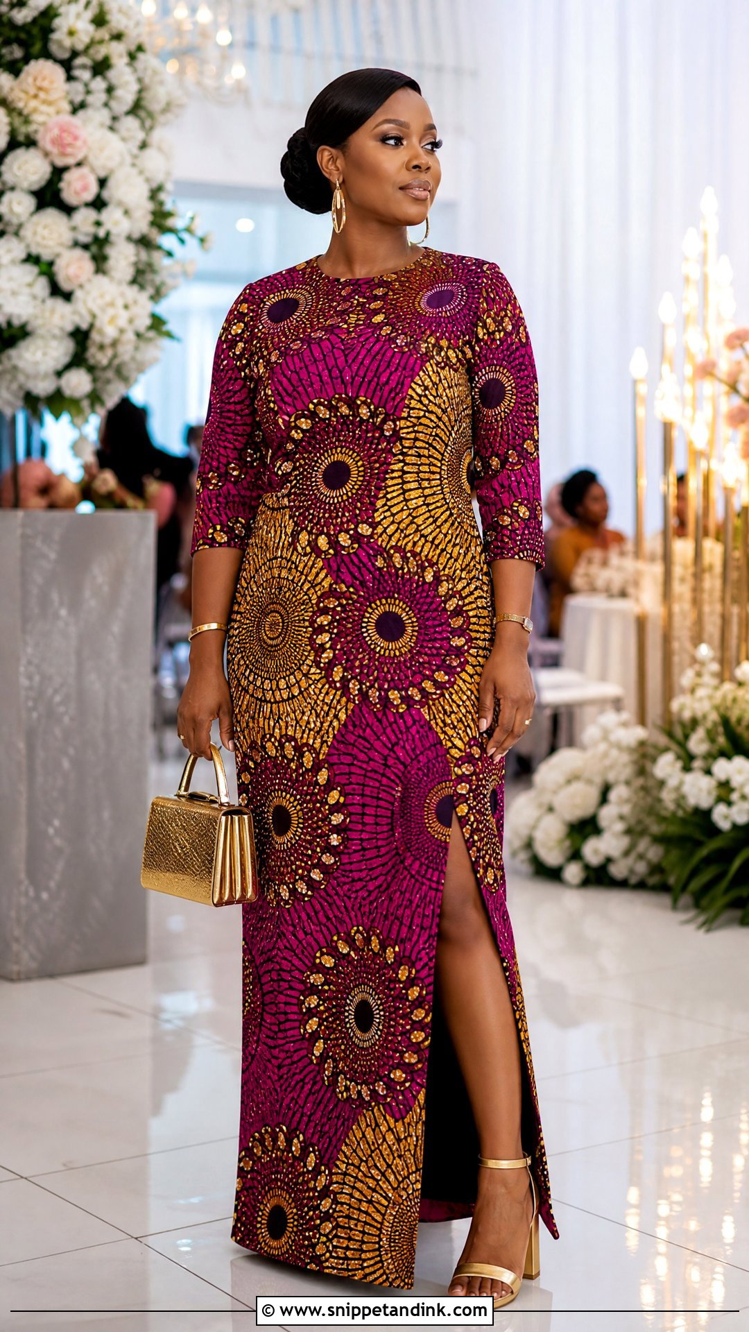 Ankara Straight Cut Gown With Side Slit - Snippet and Ink - 20 Straight Cut Gown Styles