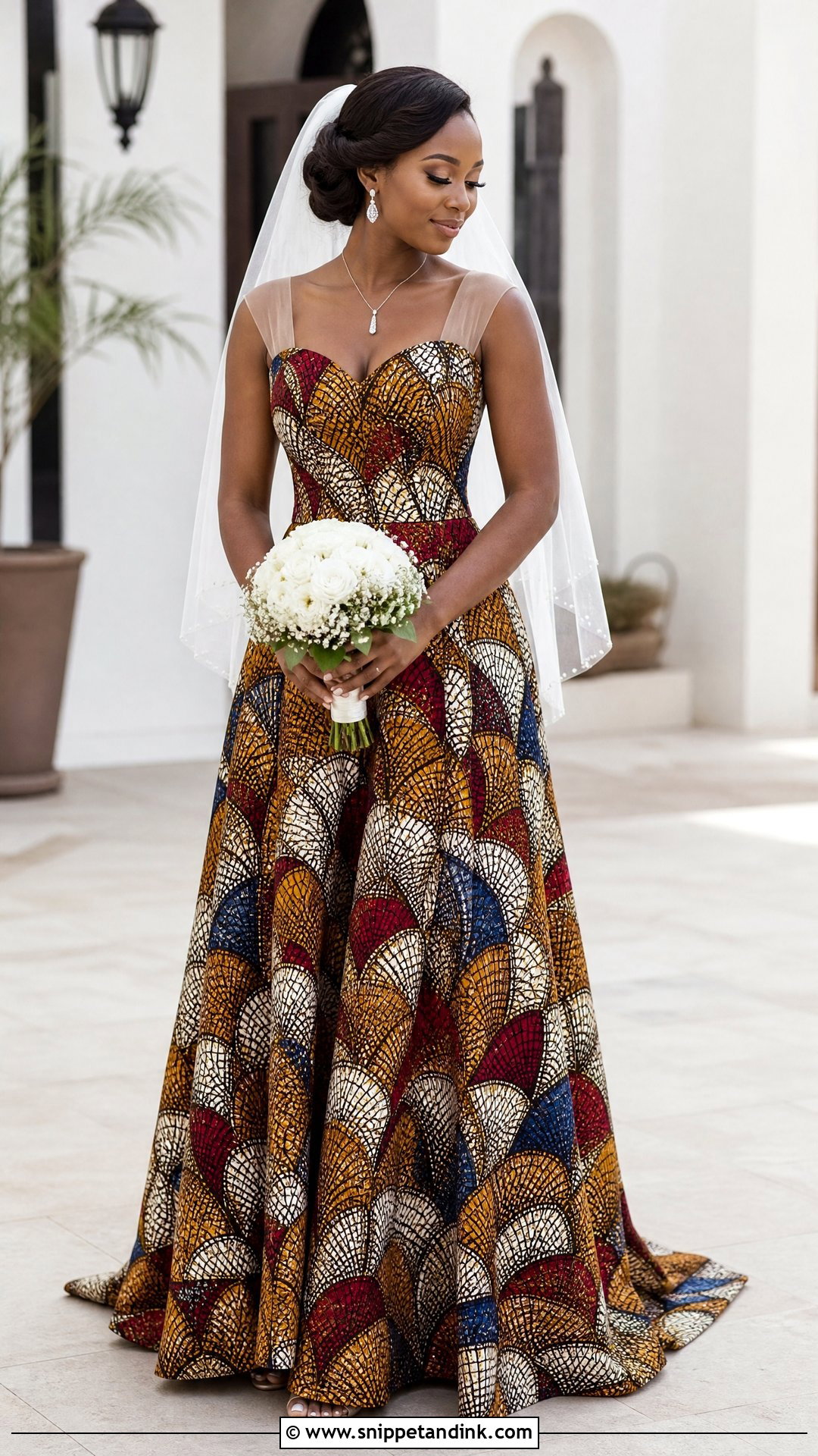 Ankara Sweetheart Neck Bridal Dress - Snippet and Ink - 25 Ankara Bridal Dress Styles