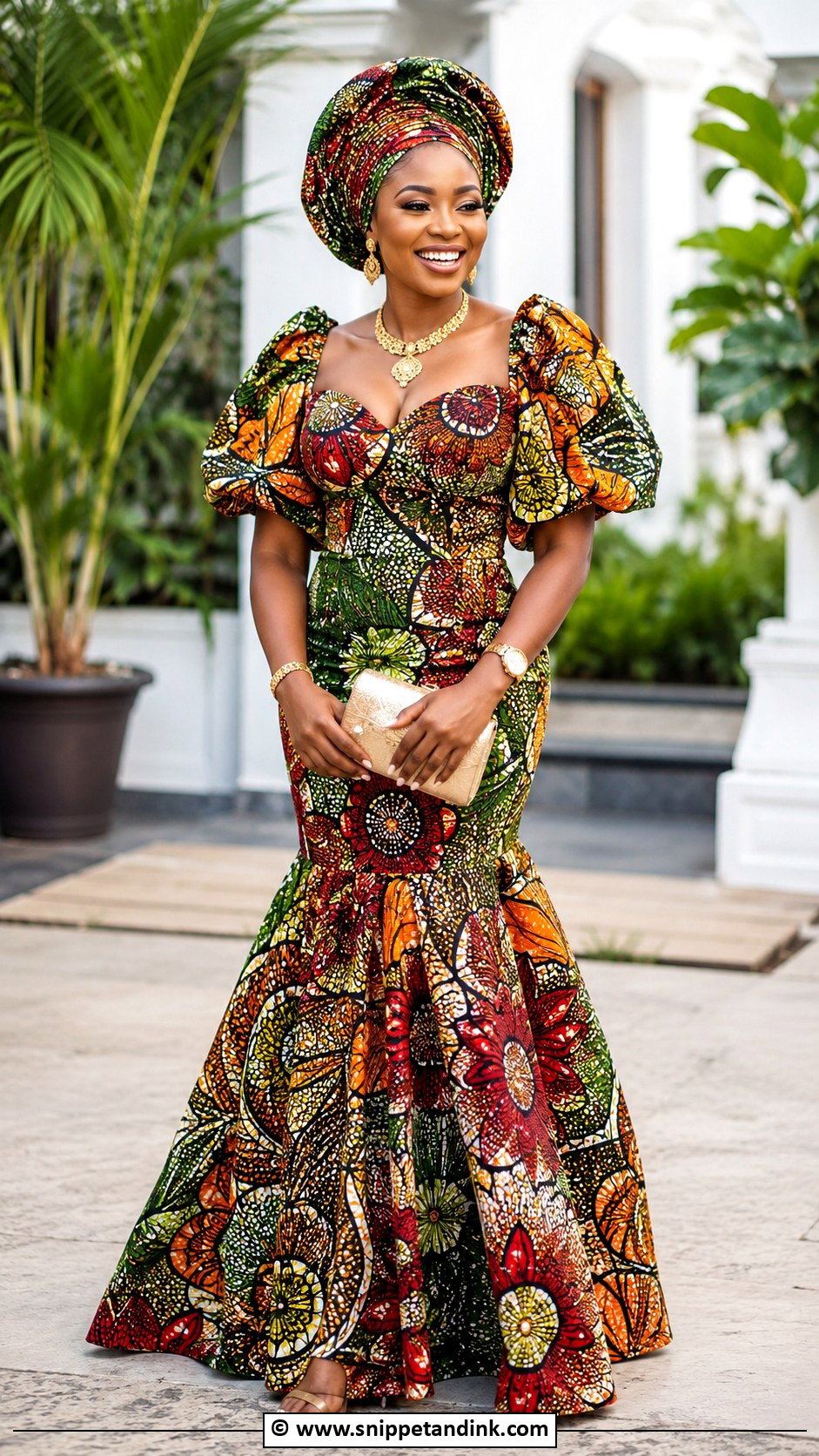 Ankara Wedding Dress With Headwrap - Snippet and Ink - 30 Nigerian Wedding Dress Ideas