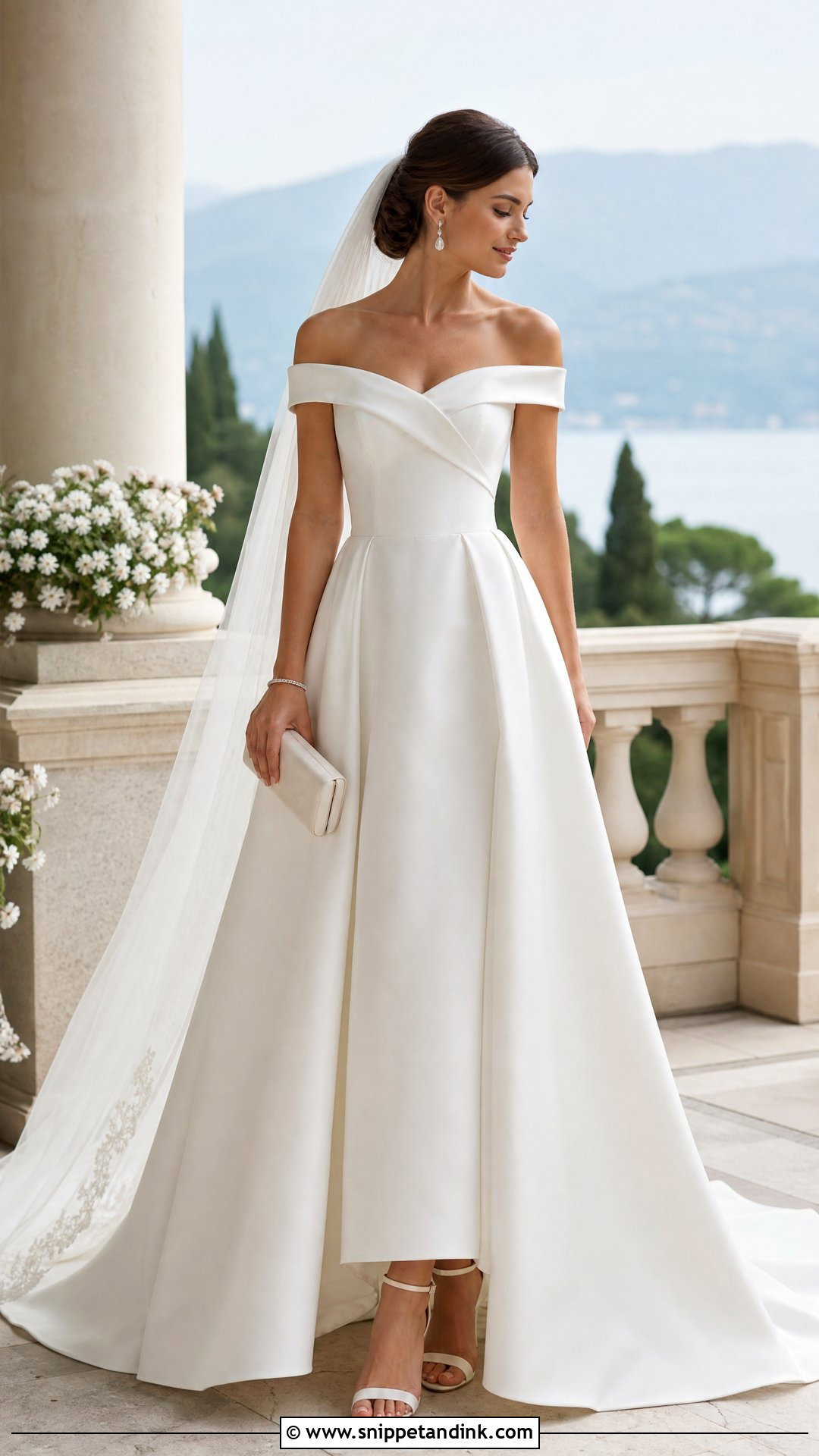 Ankle Strap High Heels With Off Shoulder Wedding Dress - Snippet and Ink - 20 Wedding High Heels Brides Ideas