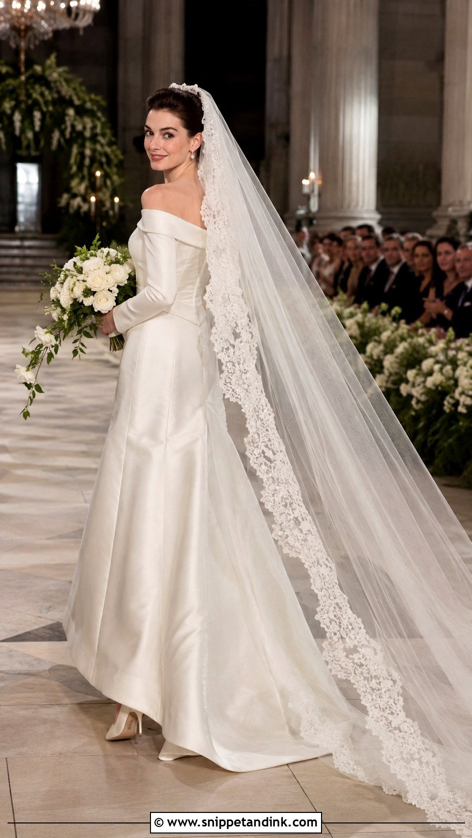 Anne Hathaway Cathedral Veil Wedding Dress - Snippet and Ink - 20 Anne Hathaway Wedding Dress Ideas