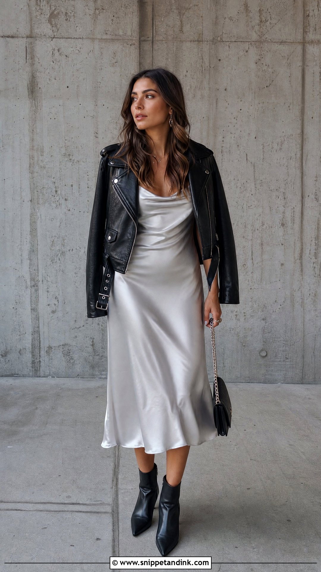 Anti Bride Leather Jacket And Slip Dress Outfit - Snippet and Ink - 20 The Anti Bride Ideas