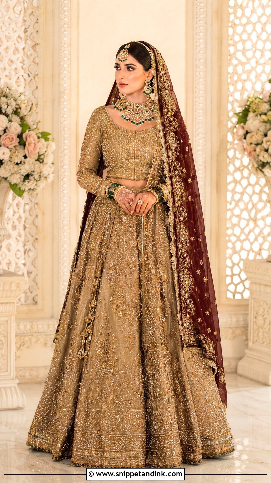 Antique Gold Barat Bridal Lehenga - Snippet and Ink - 20 Bridal Dresses for Barat