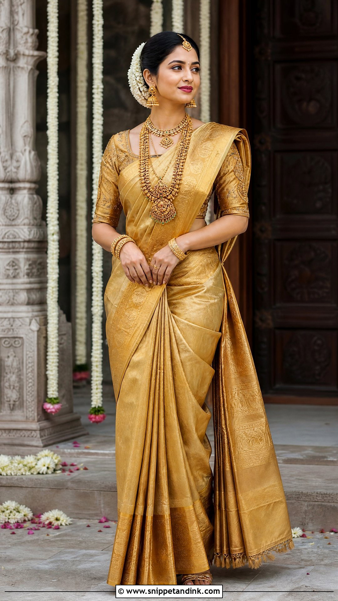 Antique Gold Bridal Saree - Snippet and Ink - 25 Golden Bridal Dress Ideas