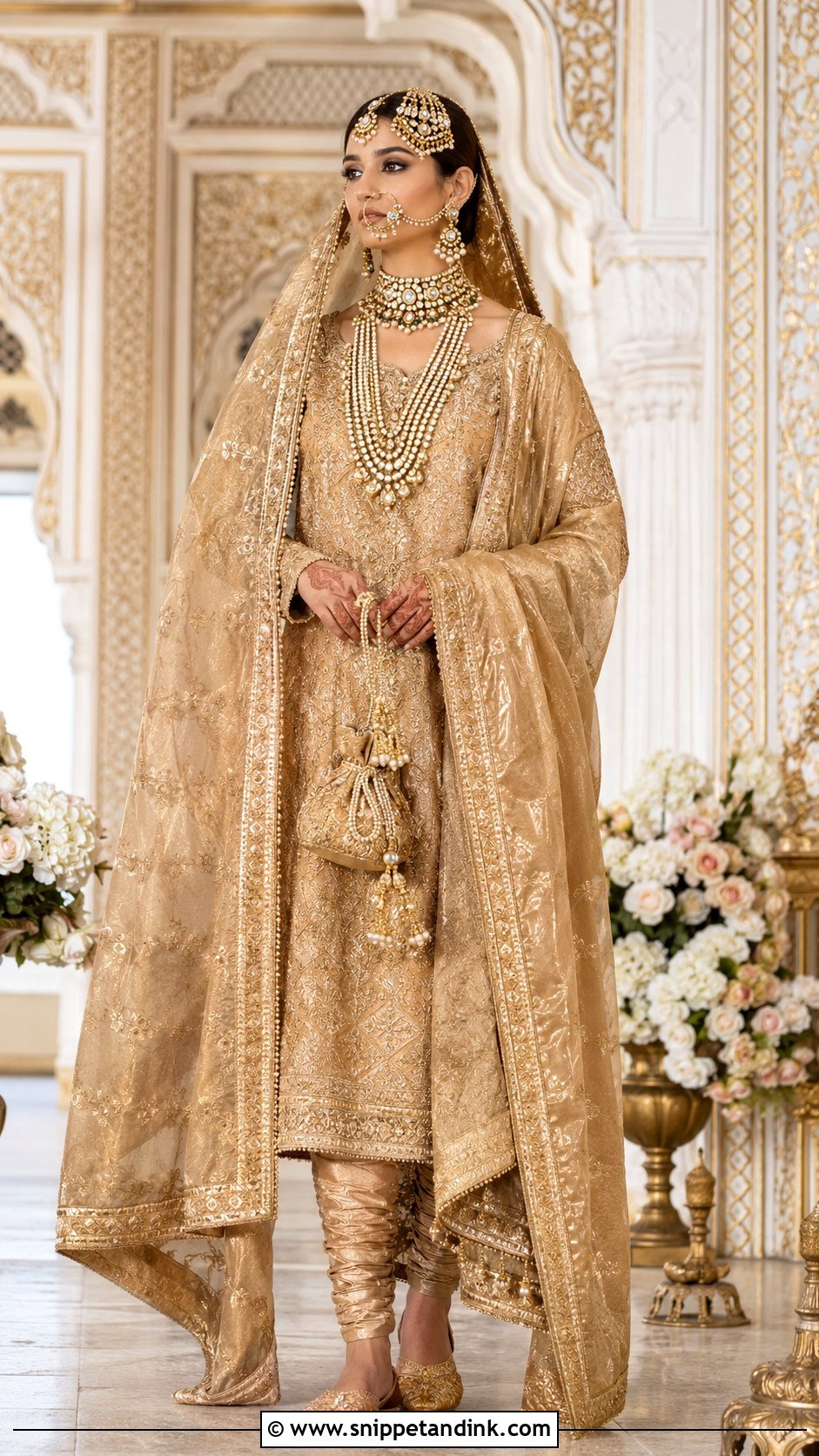 Antique Gold Khada Dupatta Bridal Outfit - Snippet and Ink - 20 Khada Duppata Hyderabadi Ideas
