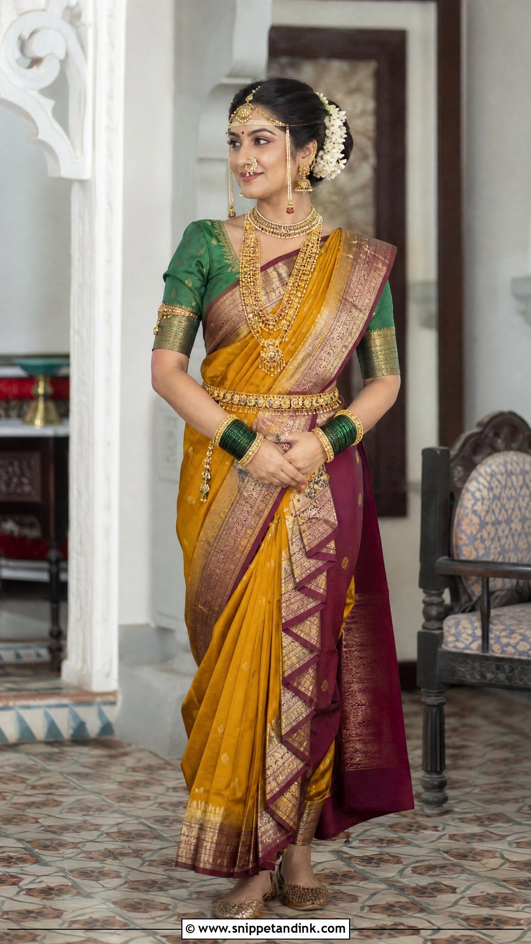 Antique Gold Marathi Bride Look - Snippet and Ink - 20 Royal Marathi Bride Look Ideas