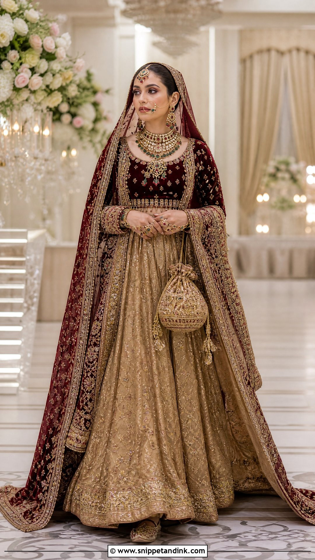 Antique Gold Pakistani Barat Bridal Tissue Lehenga - Snippet and Ink - 20 Pakistani Barat Bridal Dress Ideas