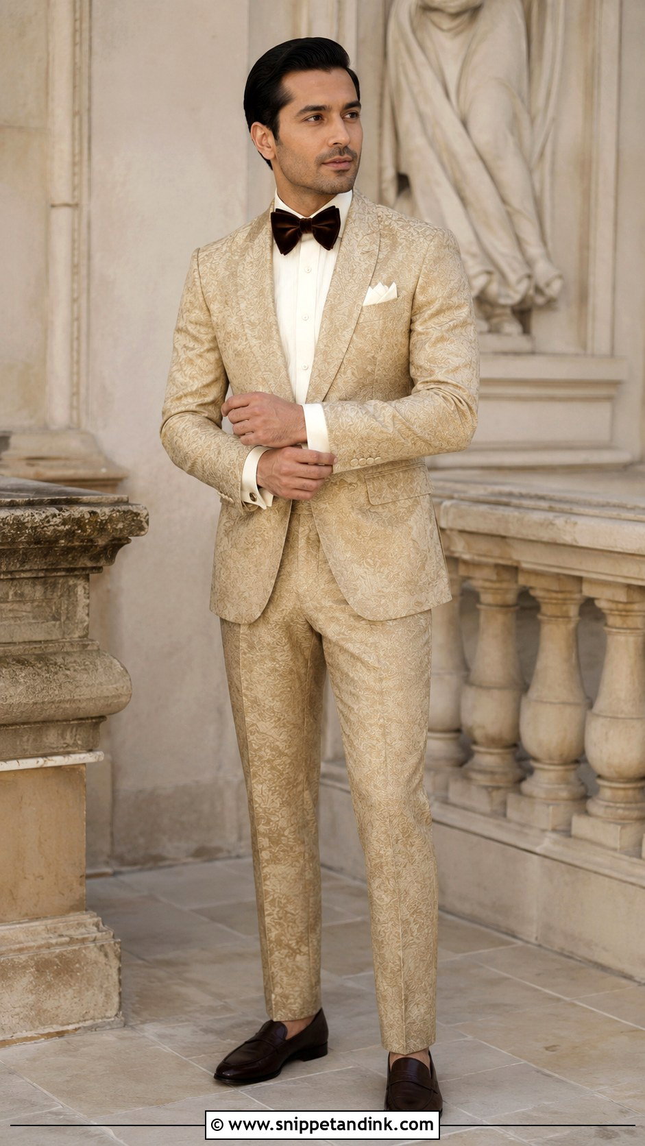 Antique Gold Tuxedo With Cream Shirt - Snippet and Ink - 20 Gold Tuxedo Wedding Ideas