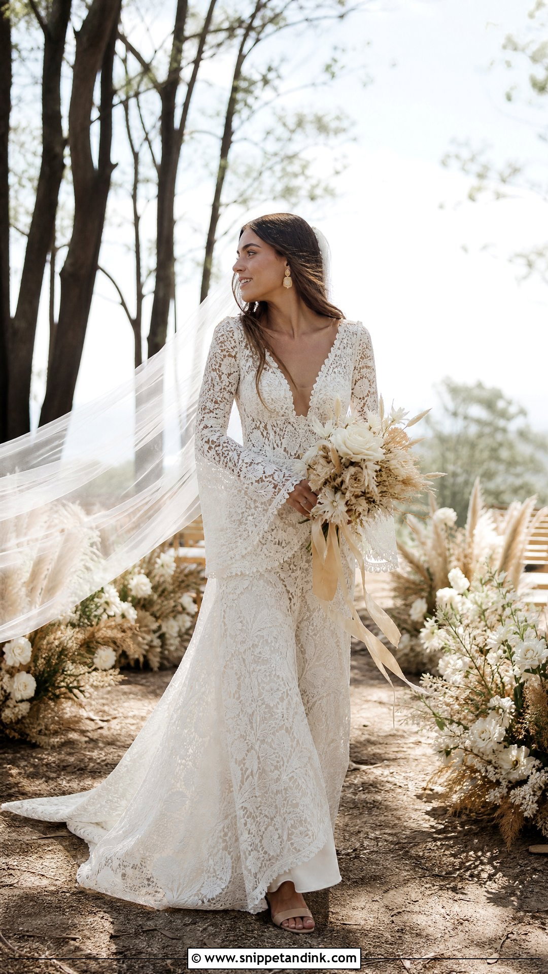 Antique Ivory Lace Boho Soft Autumn Wedding Dress - Snippet and Ink - 20 Soft Autumn Wedding Dress Ideas