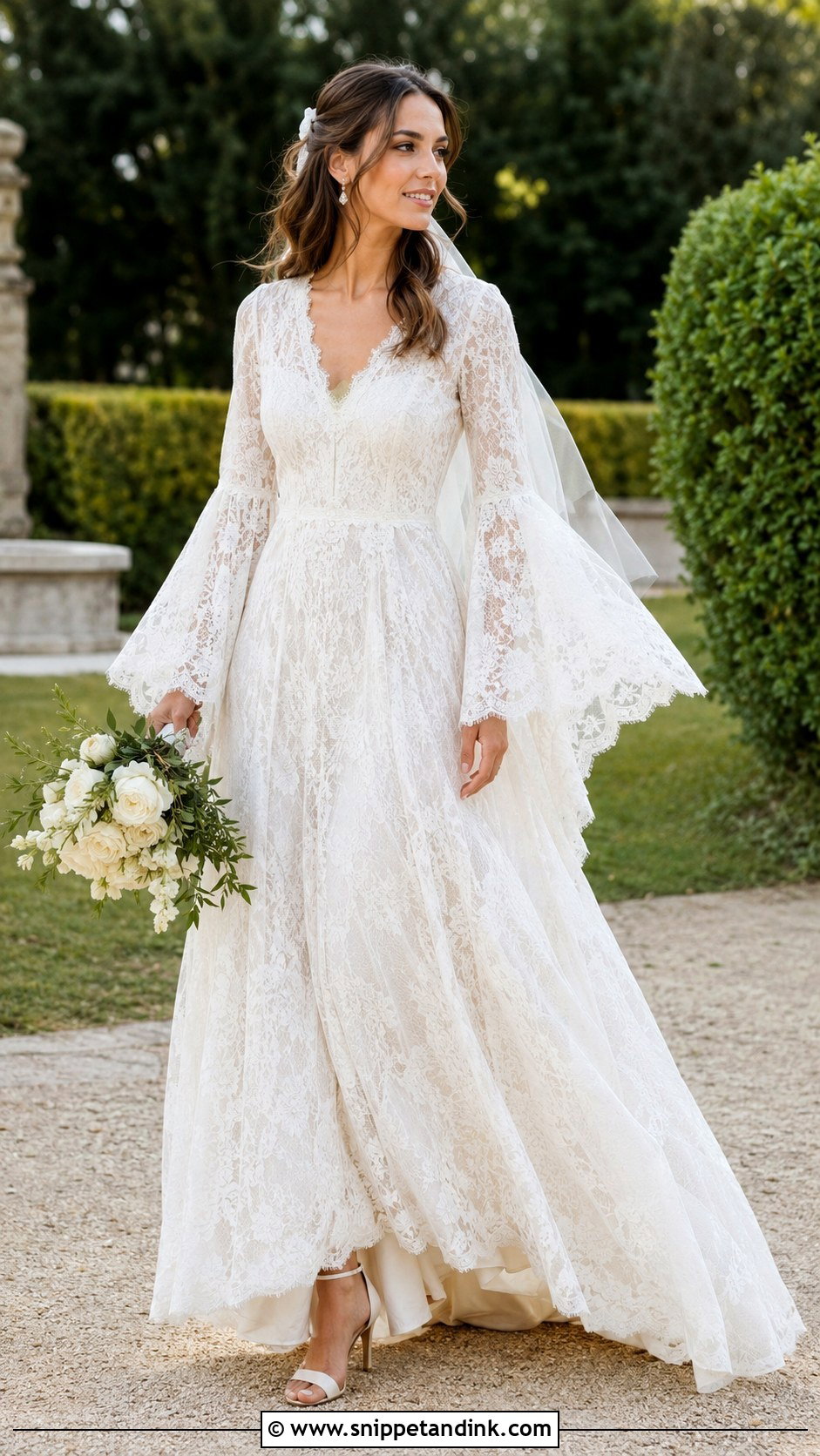 Antique Lace Bell Sleeve Wedding Dress - Snippet and Ink - 20 Antique Lace Wedding Dress Ideas