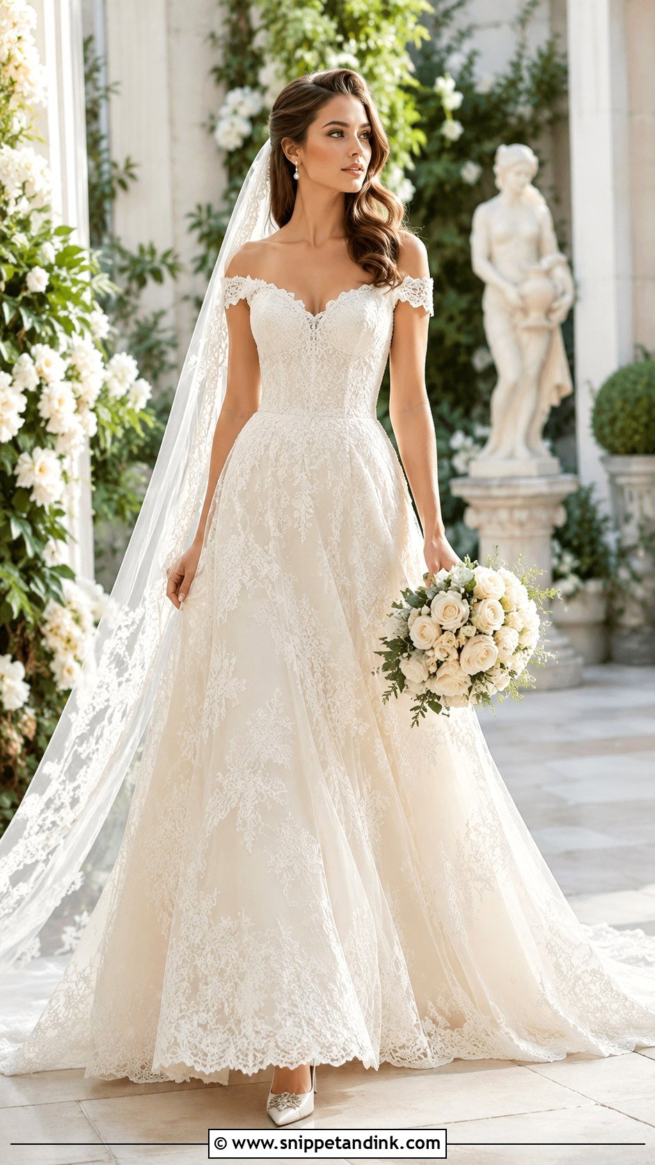 Antique Lace Off Shoulder Wedding Dress - Snippet and Ink - 20 Antique Lace Wedding Dress Ideas