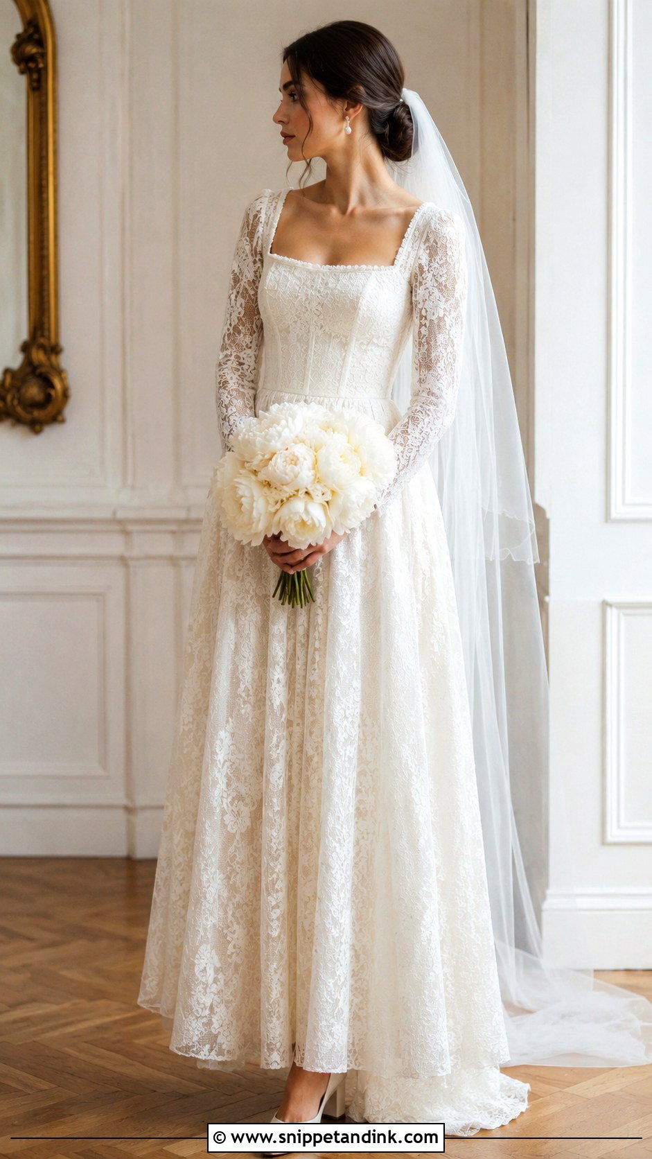 Antique Lace Square Neck Wedding Dress - Snippet and Ink - 20 Antique Lace Wedding Dress Ideas