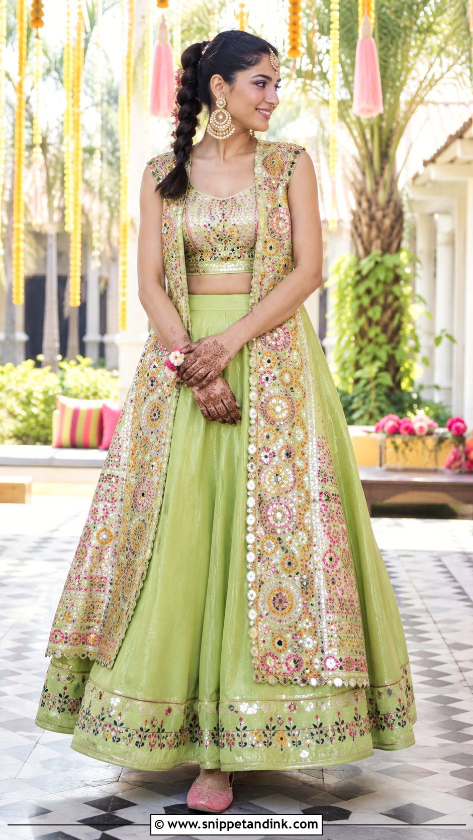 Apple Green Jacket Bridal Mehndi Lehenga - Snippet and Ink - 20 Green Bridal Mehndi Outfit Ideas