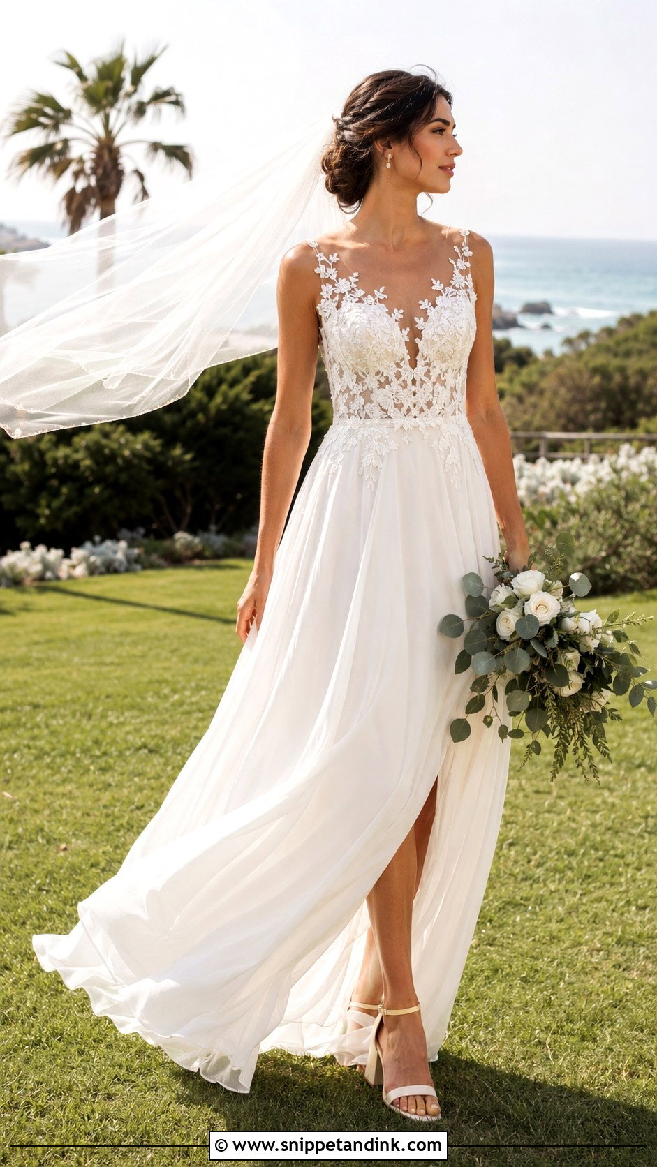 Applique Illusion Chiffon Wedding Dress - Snippet and Ink - 20 David’s Bridal Wedding Dresses