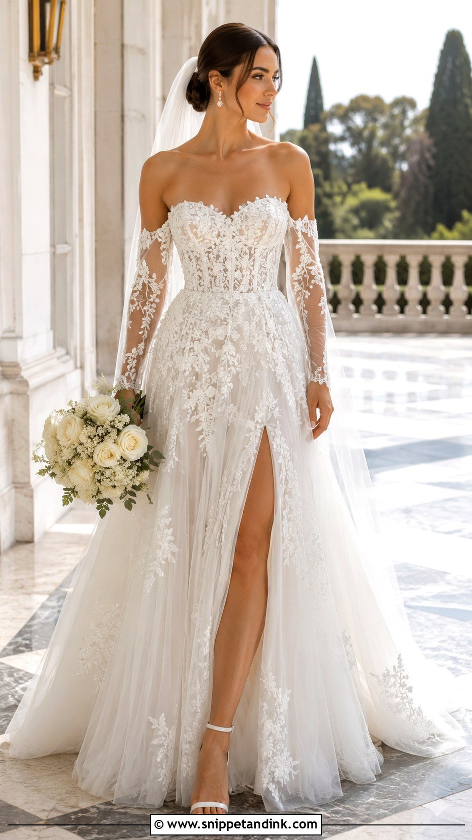 Applique Wedding Dress With Detachable Sleeves - Snippet and Ink - 20 Applique Wedding Dress Ideas