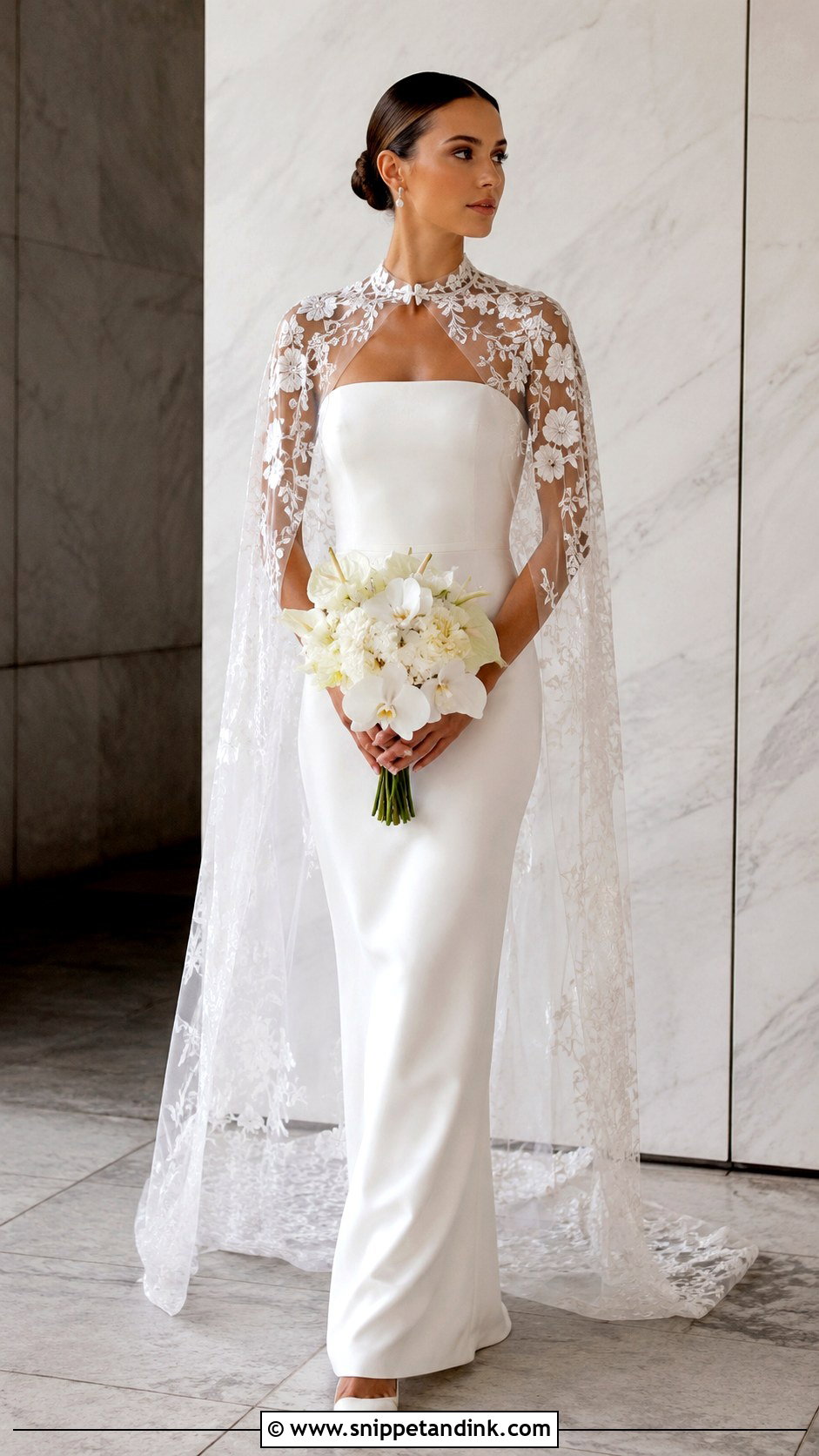Applique Wedding Dress With Floral Cape - Snippet and Ink - 20 Applique Wedding Dress Ideas
