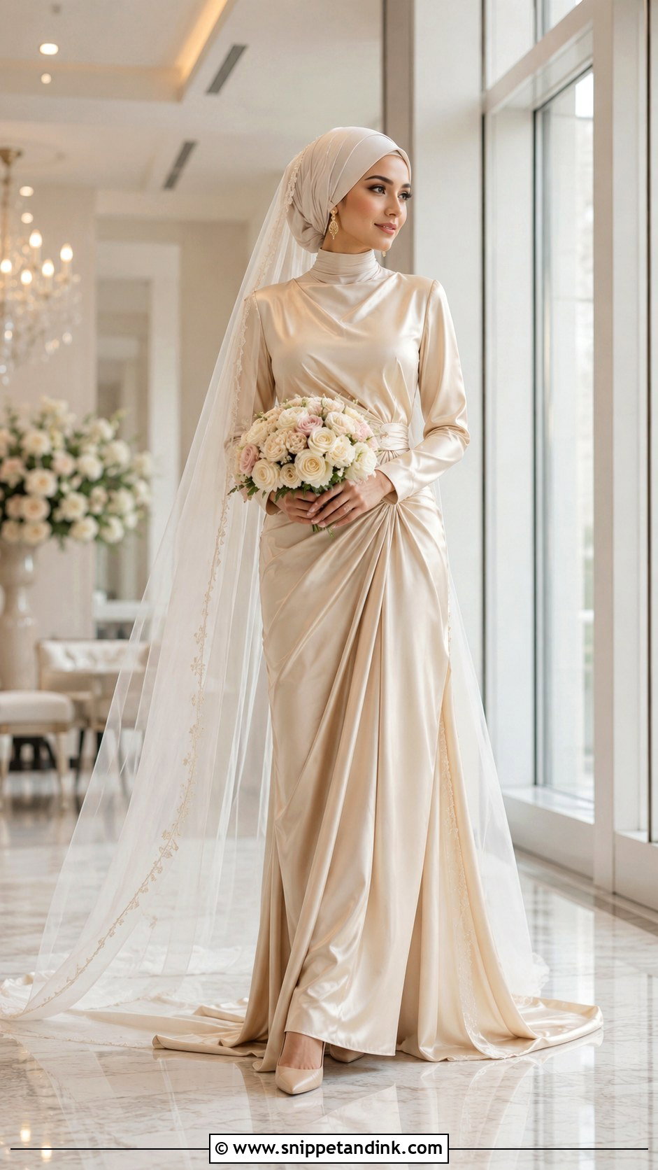 Arab Bride Champagne Draped Gown - Snippet and Ink - 20 Arab Bride Dress Ideas