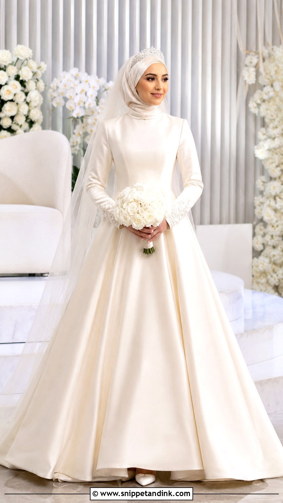Arab Bride High Neck Hijab Gown - Snippet and Ink - 20 Arab Bride Dress Ideas