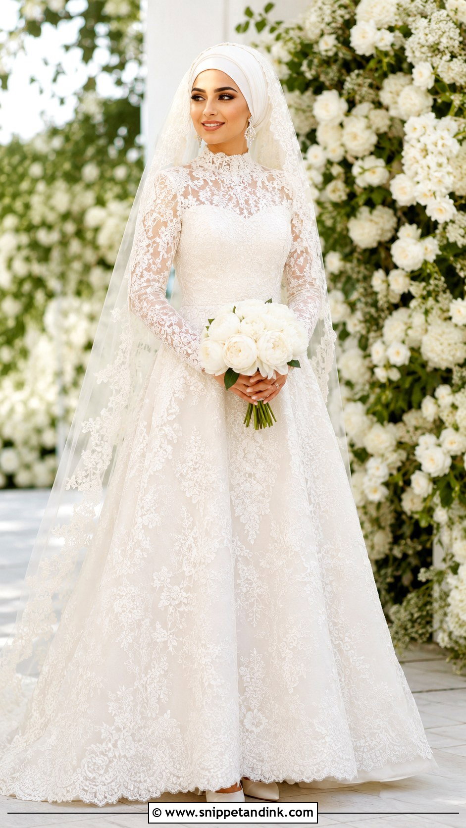 Arab Bride Long Sleeve Lace Gown - Snippet and Ink - 20 Arab Bride Dress Ideas