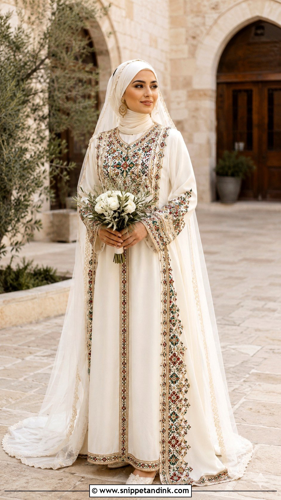 Arab Bride Palestinian Embroidered Thobe - Snippet and Ink - 20 Arab Bride Dress Ideas