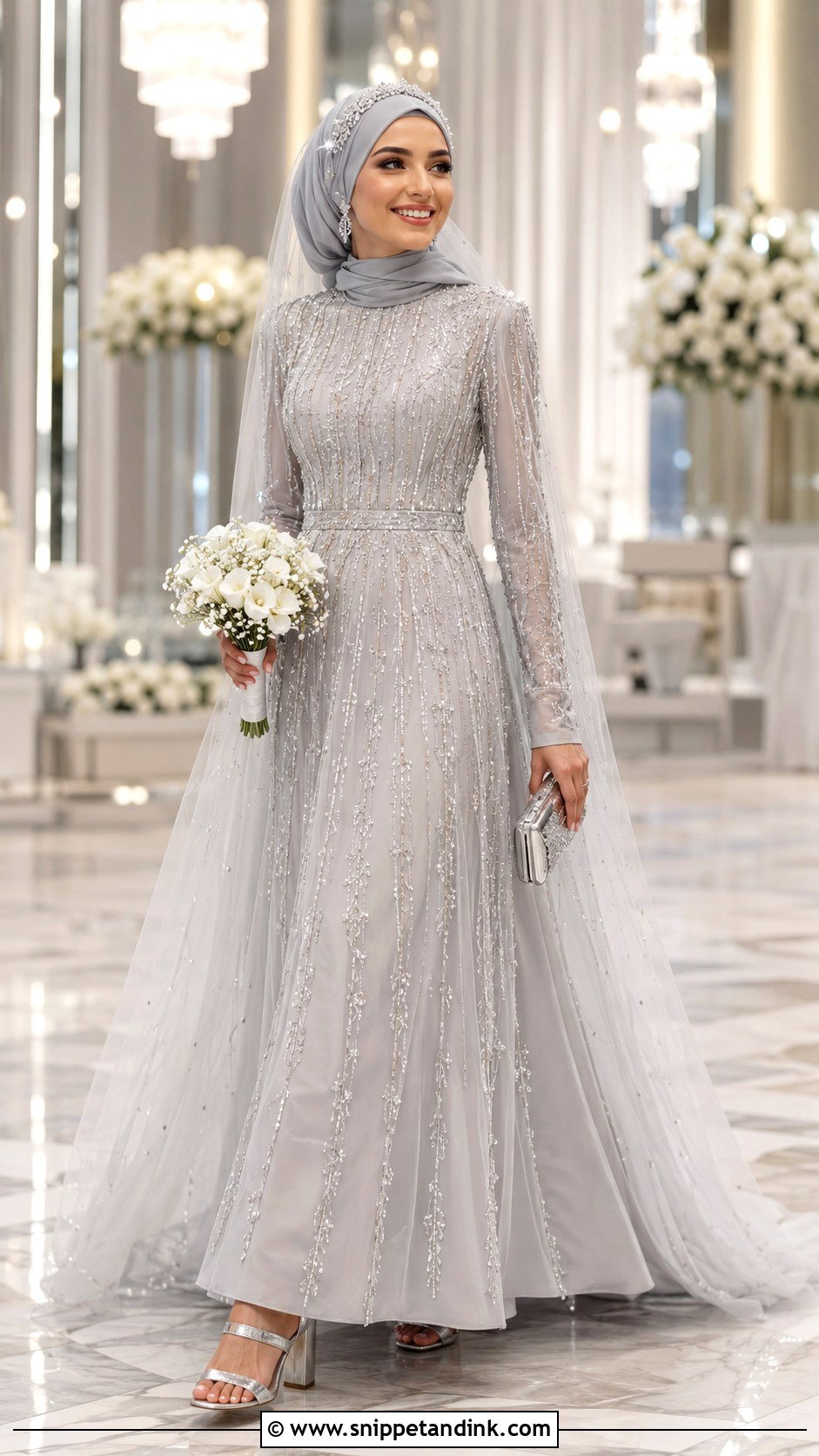Arab Bride Silver Reception Gown - Snippet and Ink - 20 Arab Bride Dress Ideas