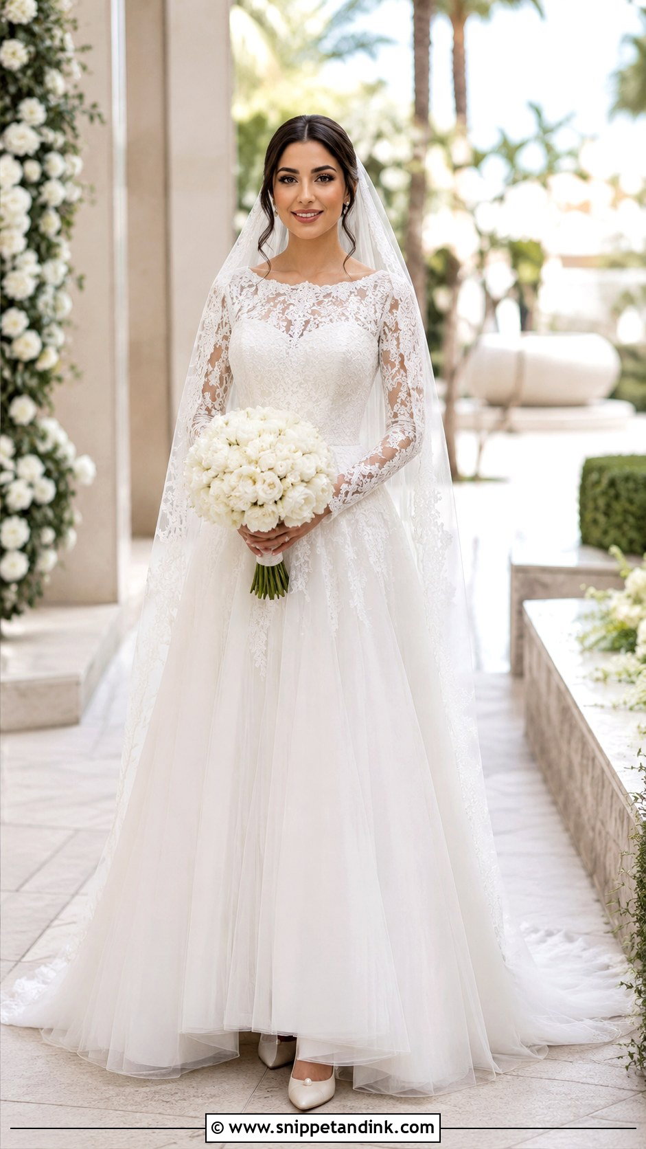 Arabic Wedding Dress With Long Lace Sleeves - Snippet and Ink - 20 Arabic Wedding Dress Dubai Ideas