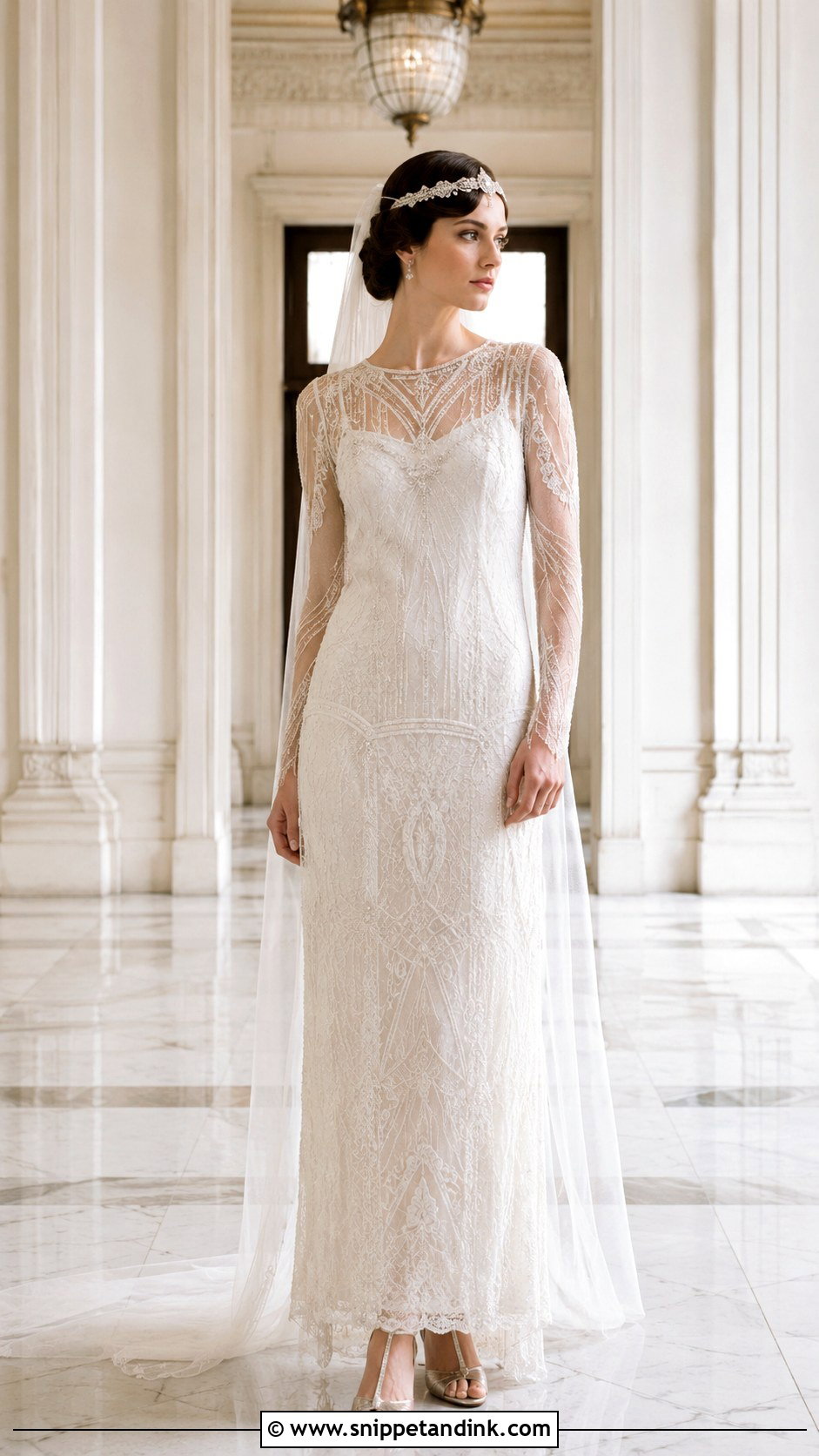 Art Deco Drop Waist Lace Wedding Dress - Snippet and Ink - 20 Vintage Long Sleeve Lace Wedding Dress Ideas