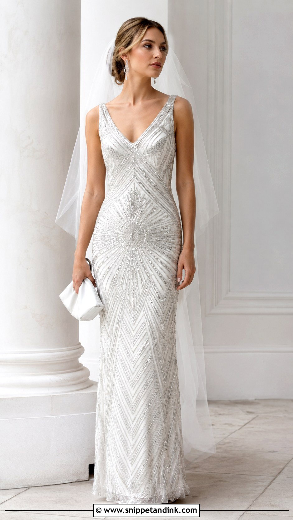 Art Deco Flapper Wedding Dress With Silver Beading - Snippet and Ink - 20 Flapper Wedding Dress Ideas