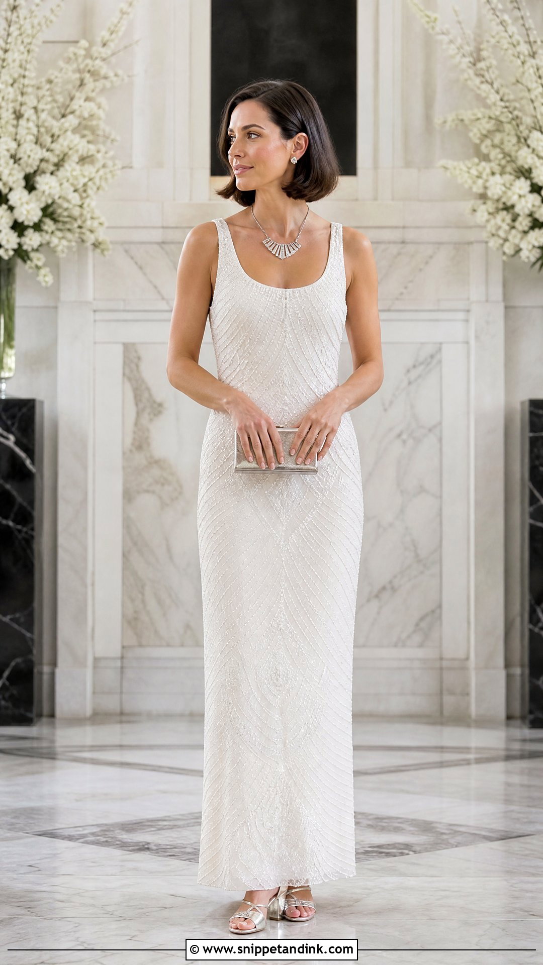Art Deco Necklace With Beaded Wedding Dress - Snippet and Ink - 20 Wedding Dress Necklace Ideas