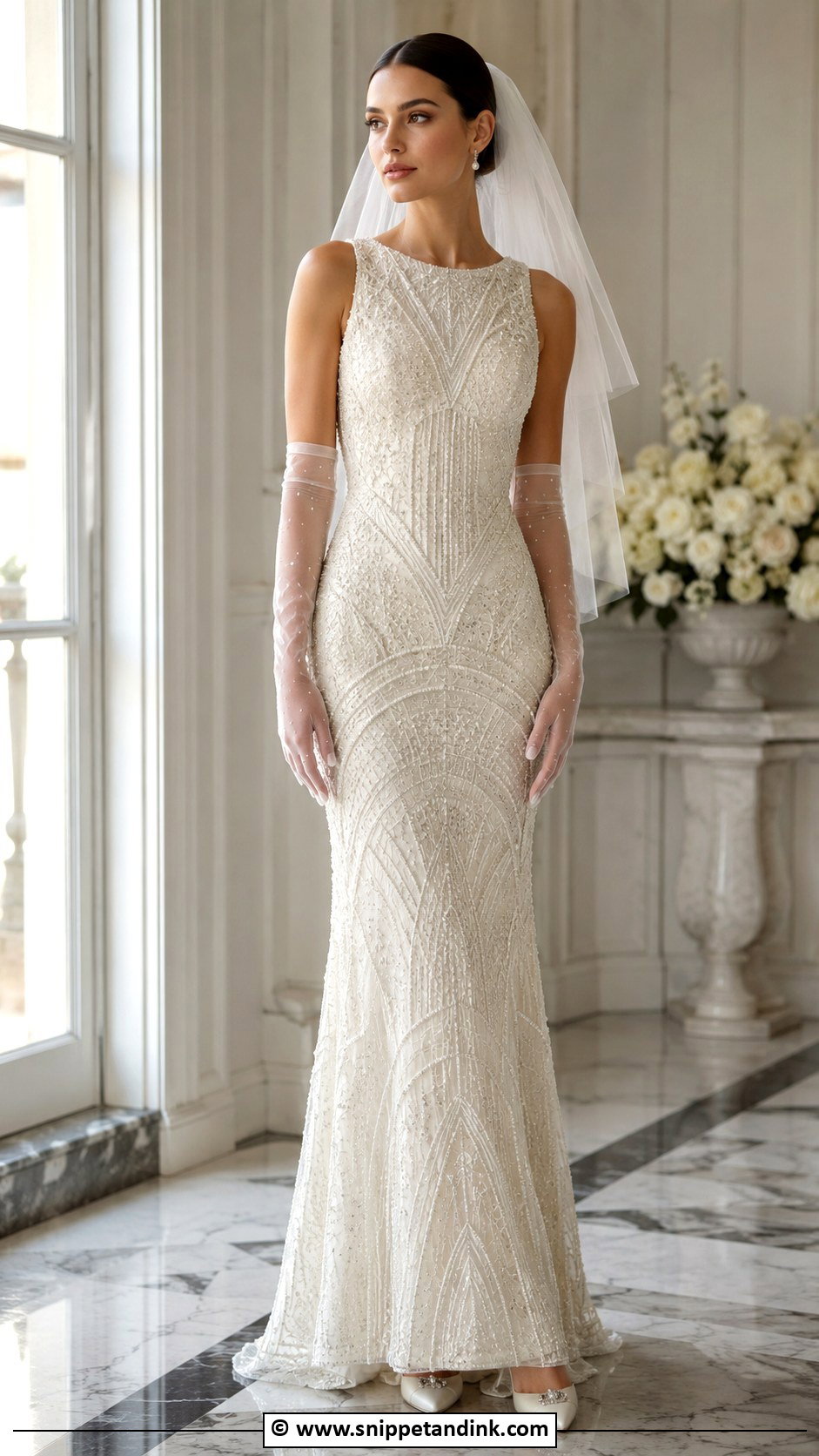 Art Deco Wedding Dress With Gloves - Snippet and Ink - 30 Art Deco Wedding Dress Ideas